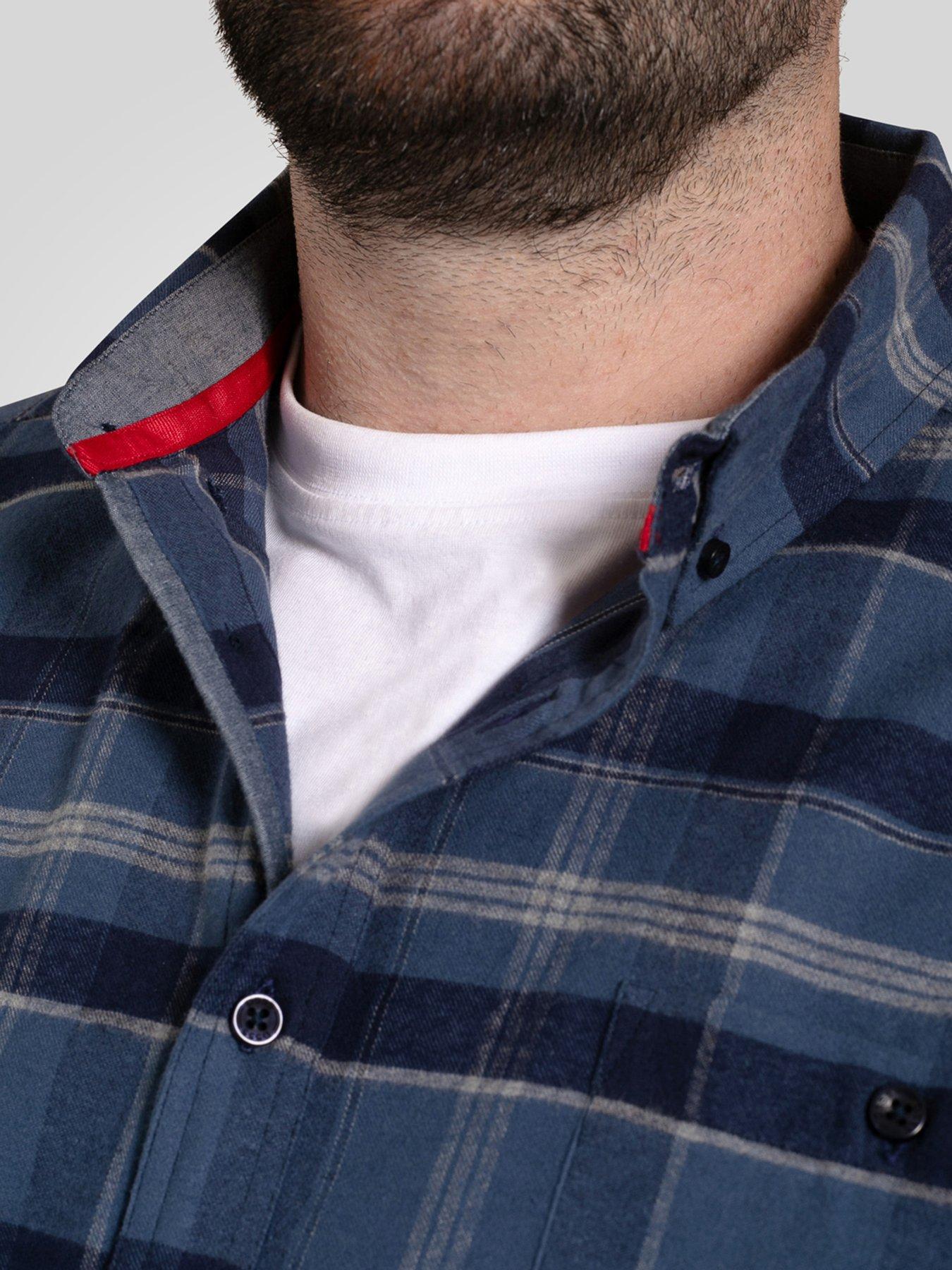  image of d555-long-sleeve-check-shirt-with-button-down-collar-navy