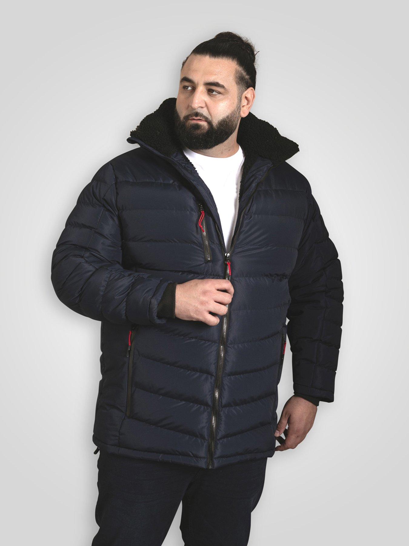D555 Hooded Padded Jacket With Sherpa Lining And Detachable Hood - Navy