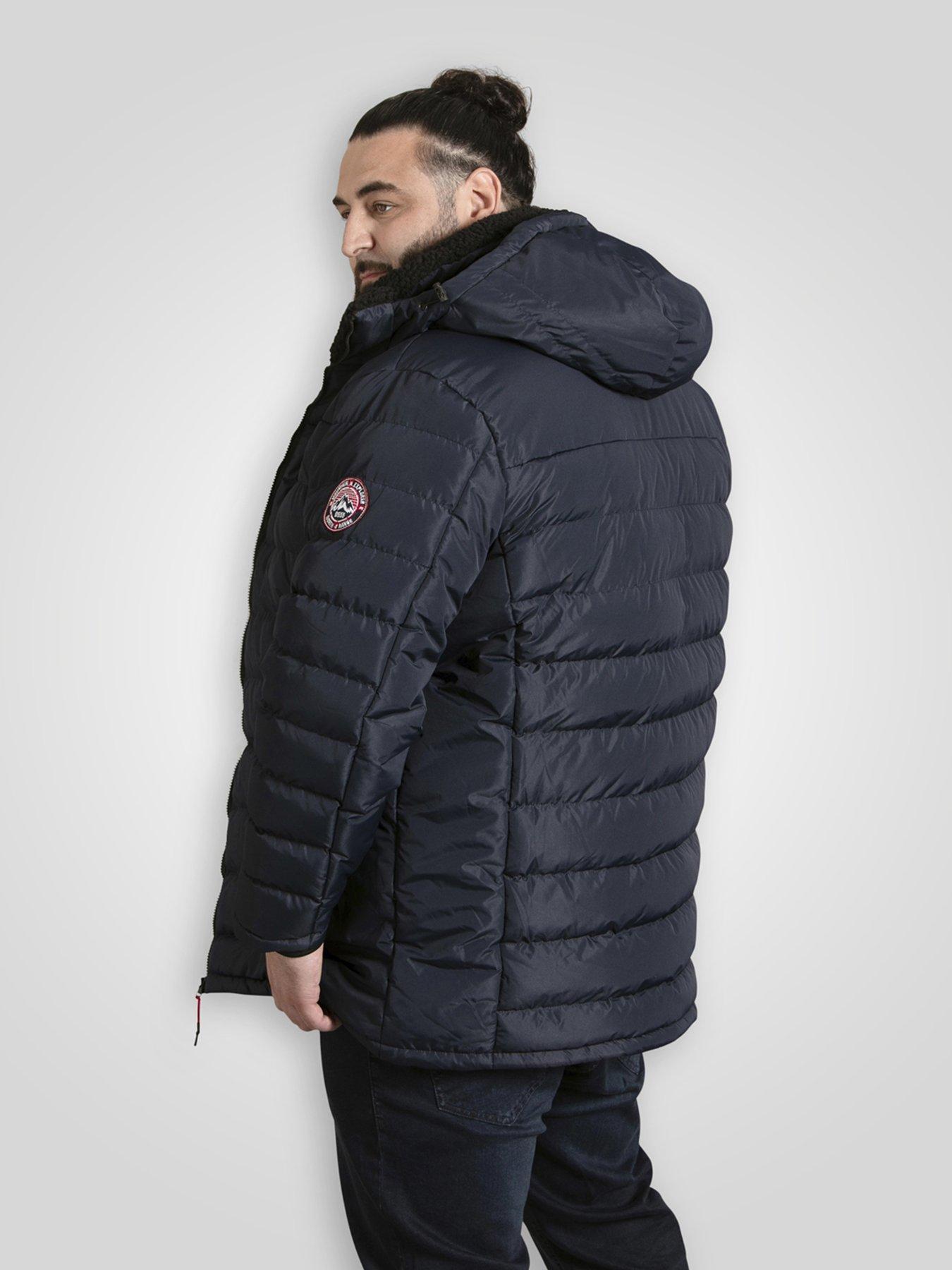 Image 2 of 6 of D555 Hooded Padded Jacket With Sherpa Lining And Detachable Hood - Navy