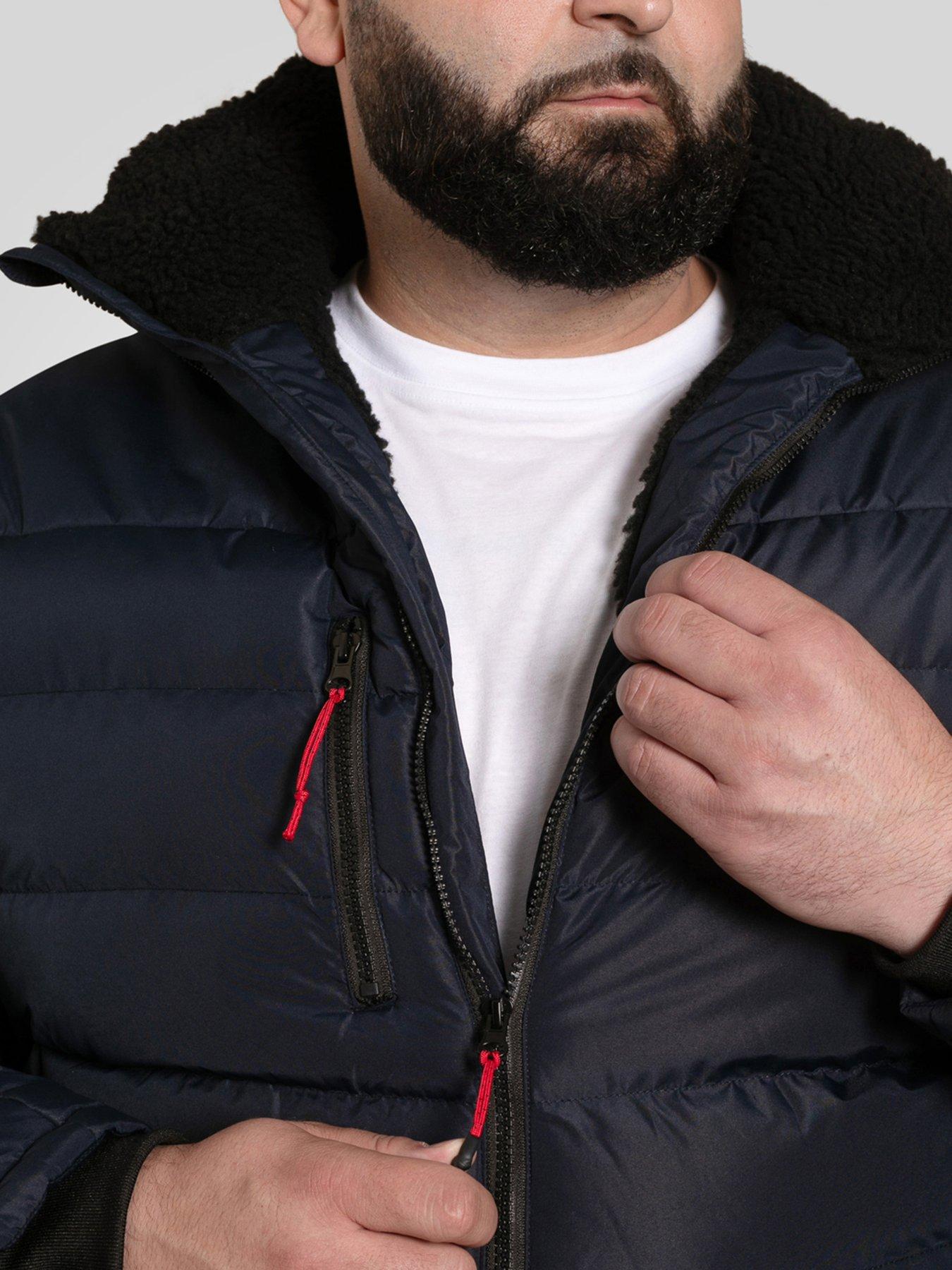 Image 4 of 6 of D555 Hooded Padded Jacket With Sherpa Lining And Detachable Hood - Navy