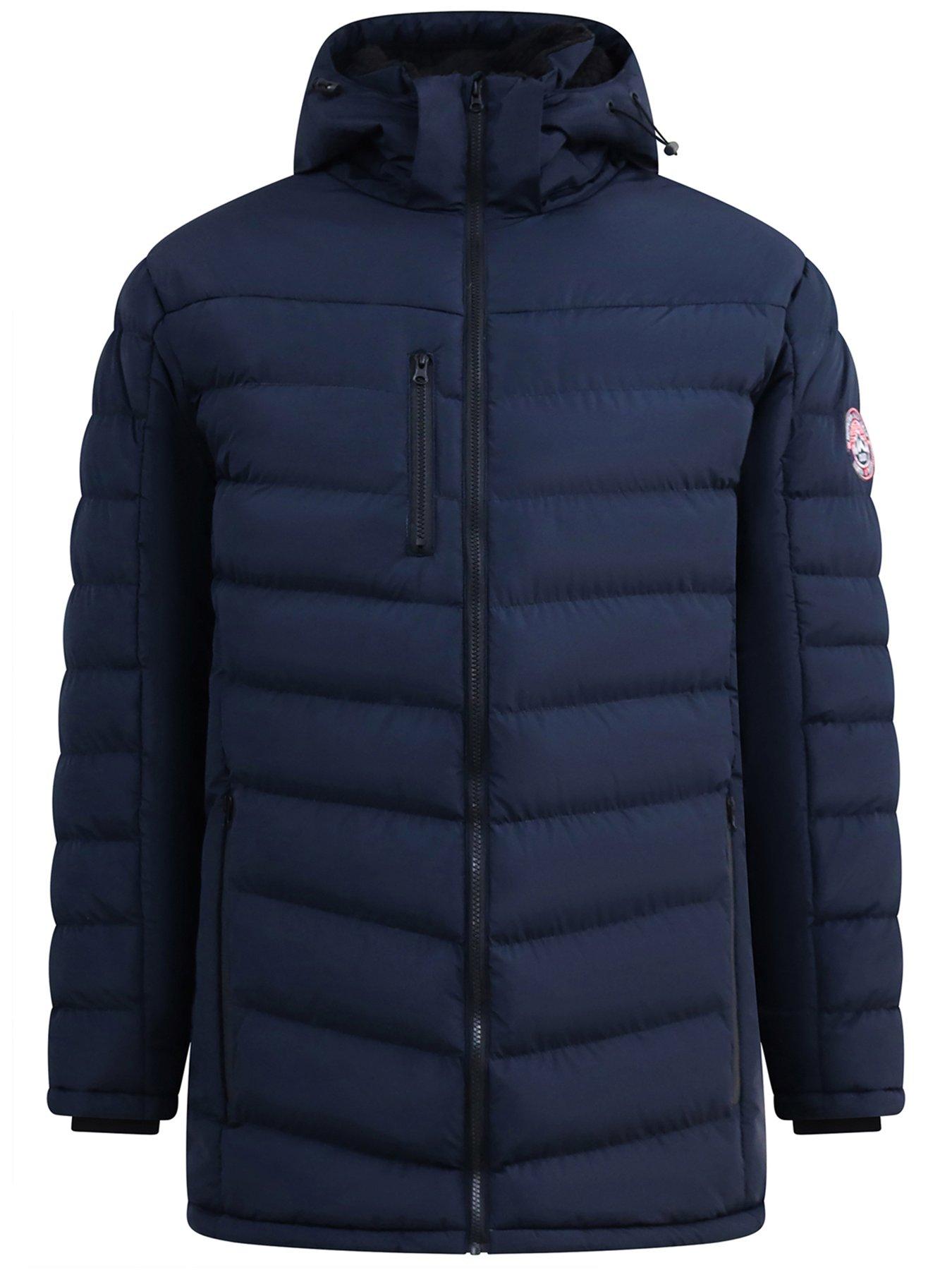 Image 5 of 6 of D555 Hooded Padded Jacket With Sherpa Lining And Detachable Hood - Navy