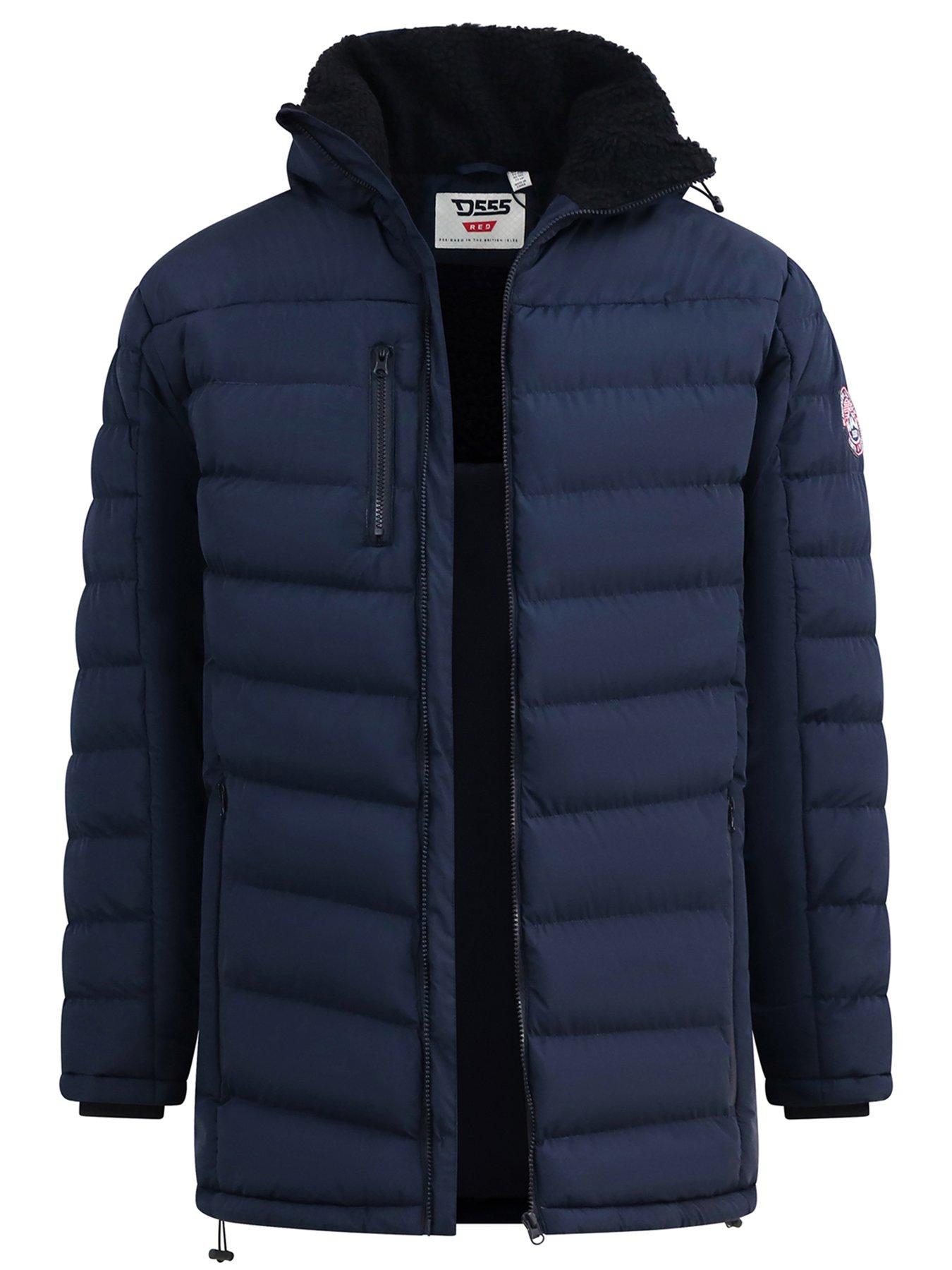 Image 6 of 6 of D555 Hooded Padded Jacket With Sherpa Lining And Detachable Hood - Navy