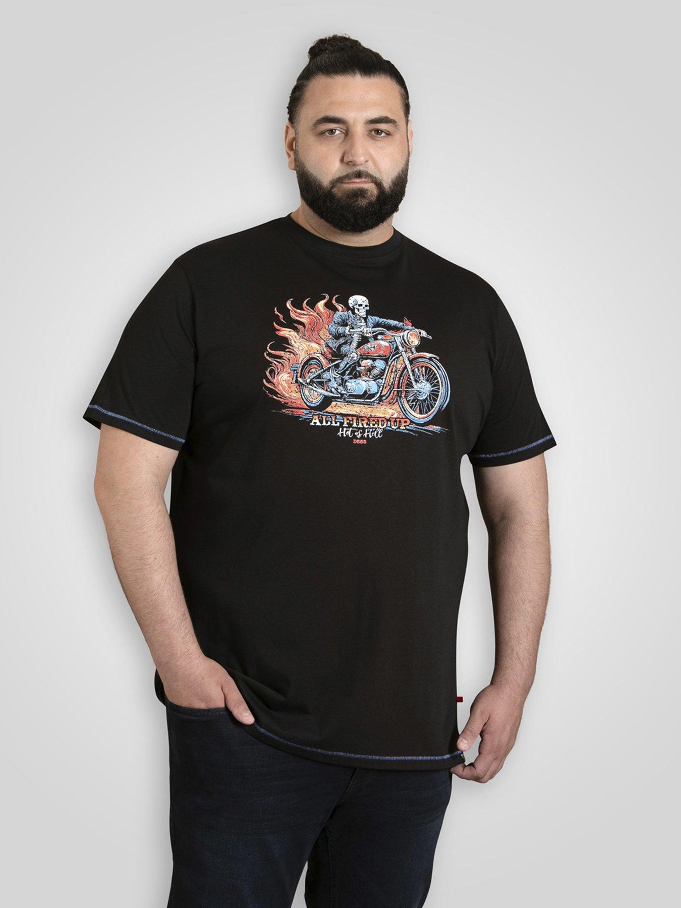  image of d555-skeleton-on-bike-printed-crew-neck-t-shirt-black
