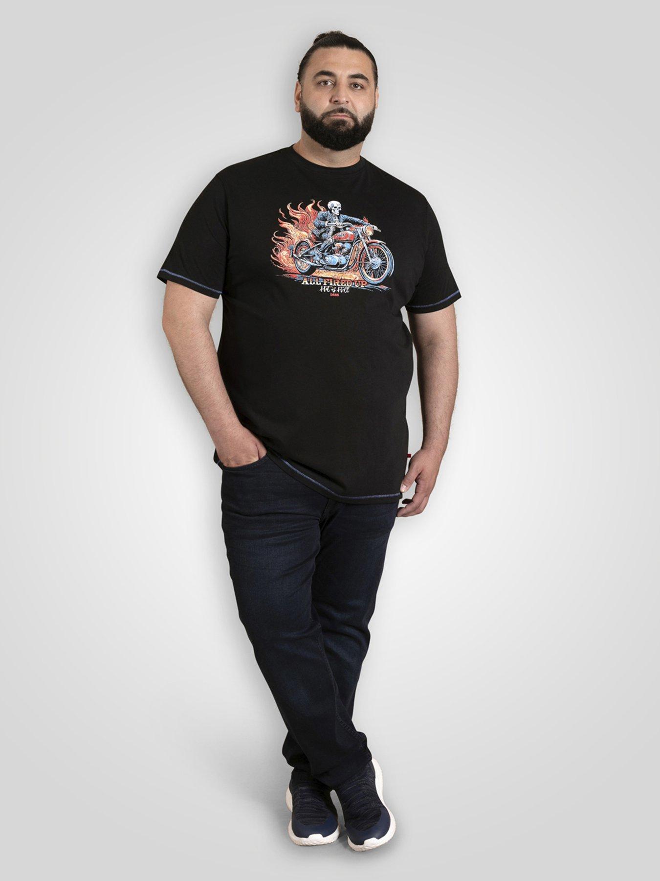  image of d555-skeleton-on-bike-printed-crew-neck-t-shirt-black