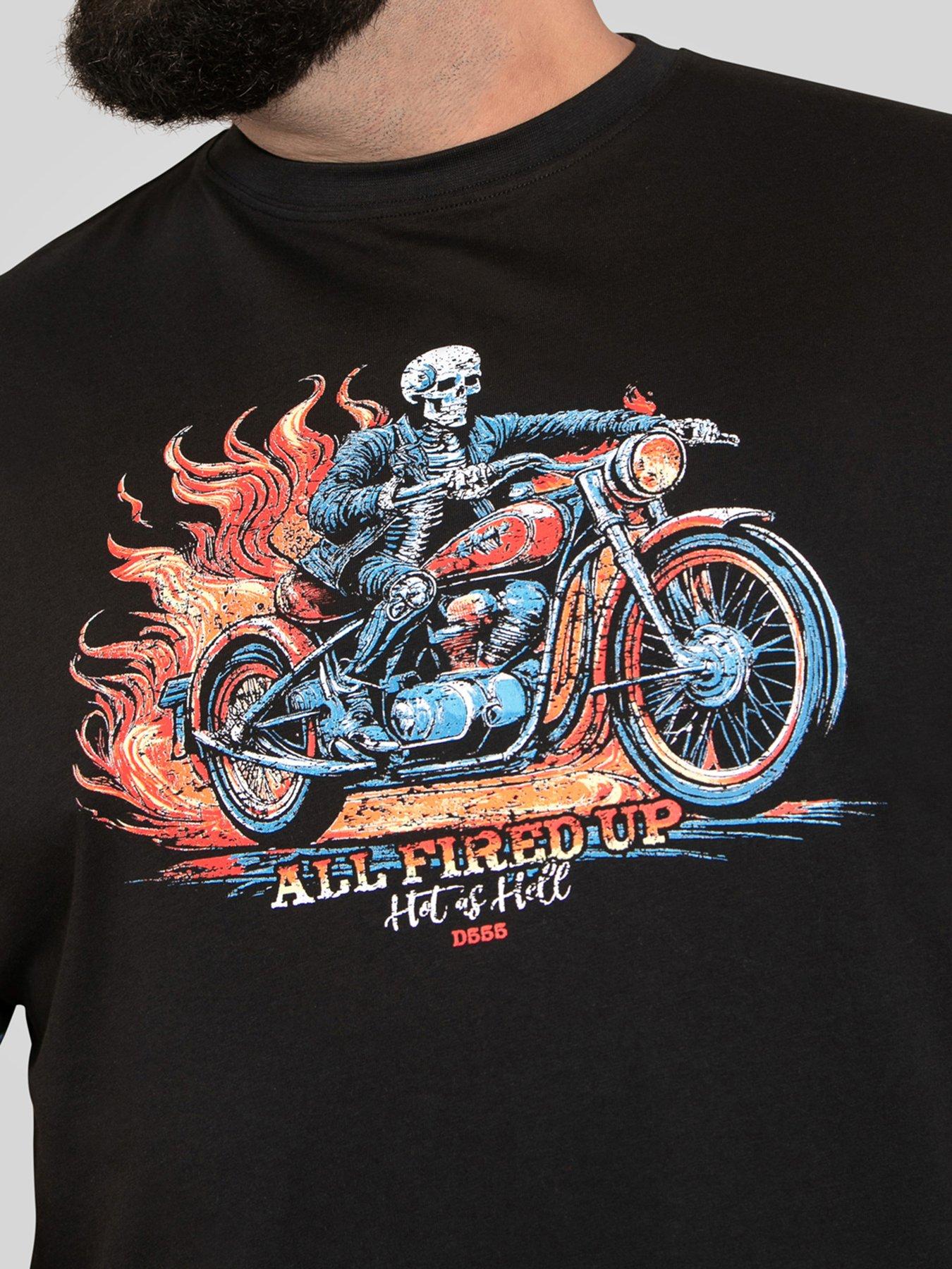  image of d555-skeleton-on-bike-printed-crew-neck-t-shirt-black