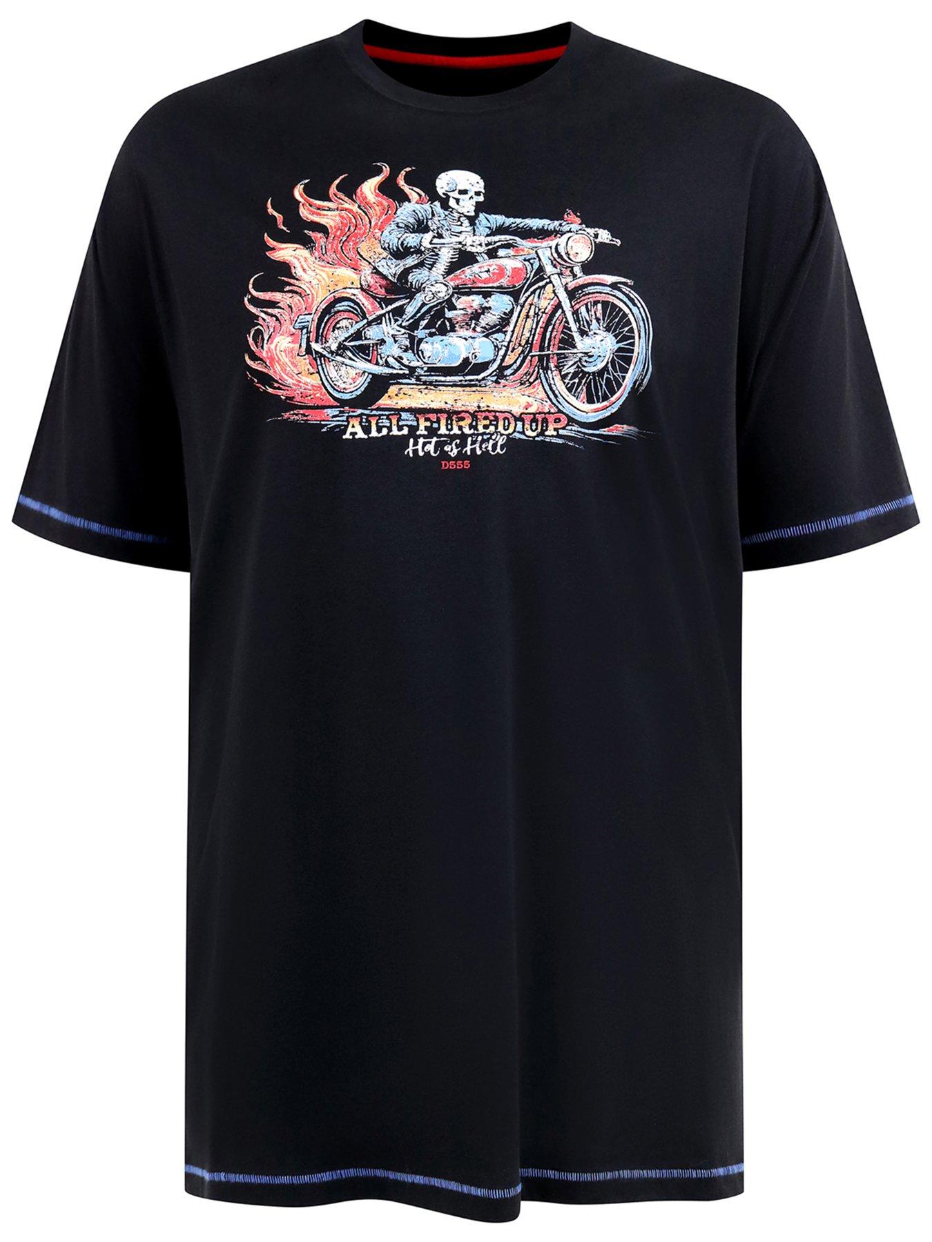  image of d555-skeleton-on-bike-printed-crew-neck-t-shirt-black