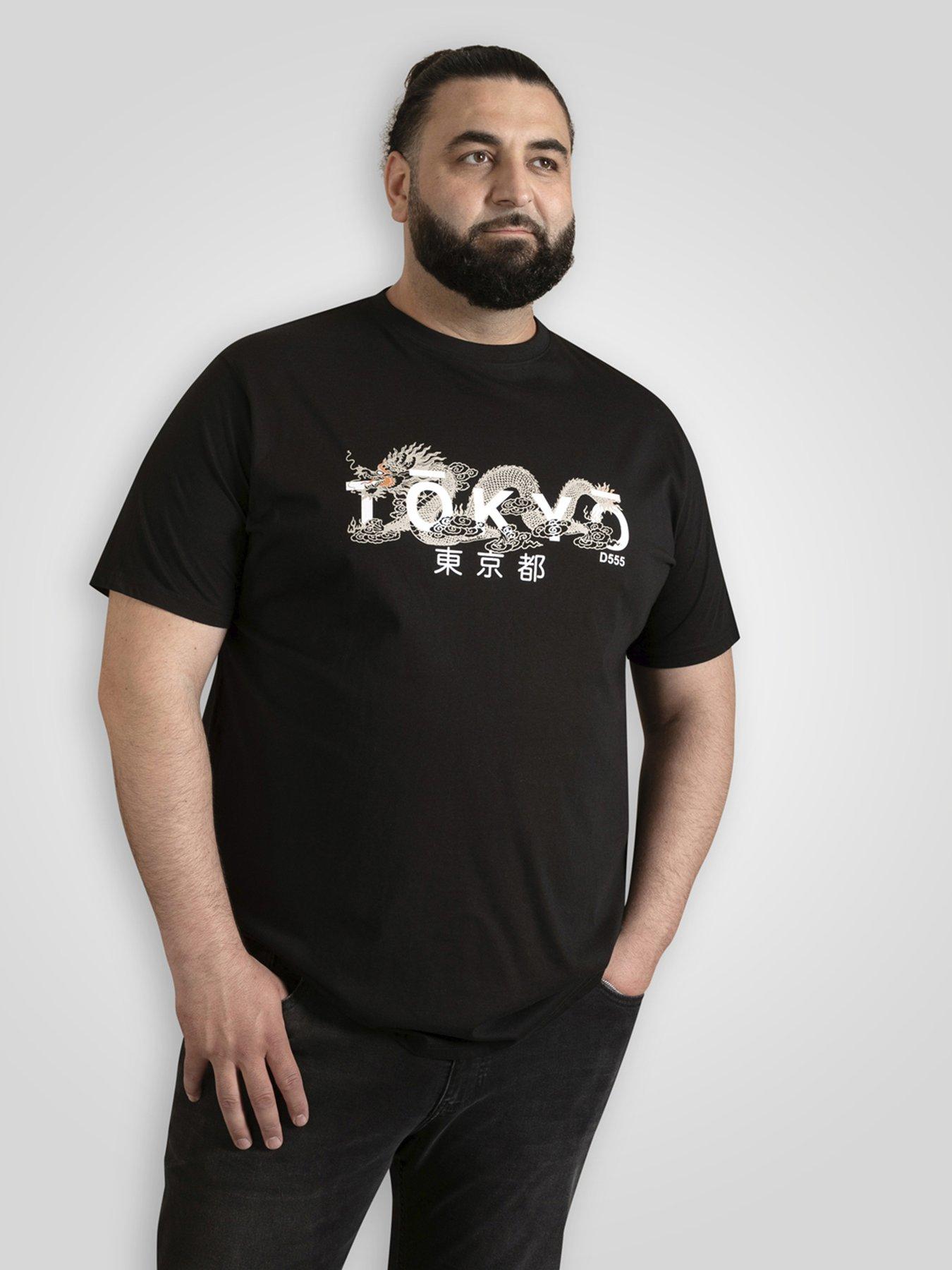  image of d555-tokyo-with-dragon-printed-crew-neck-t-shirt-black