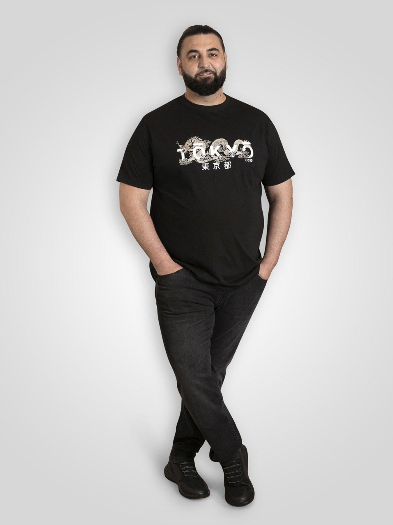  image of d555-tokyo-with-dragon-printed-crew-neck-t-shirt-black