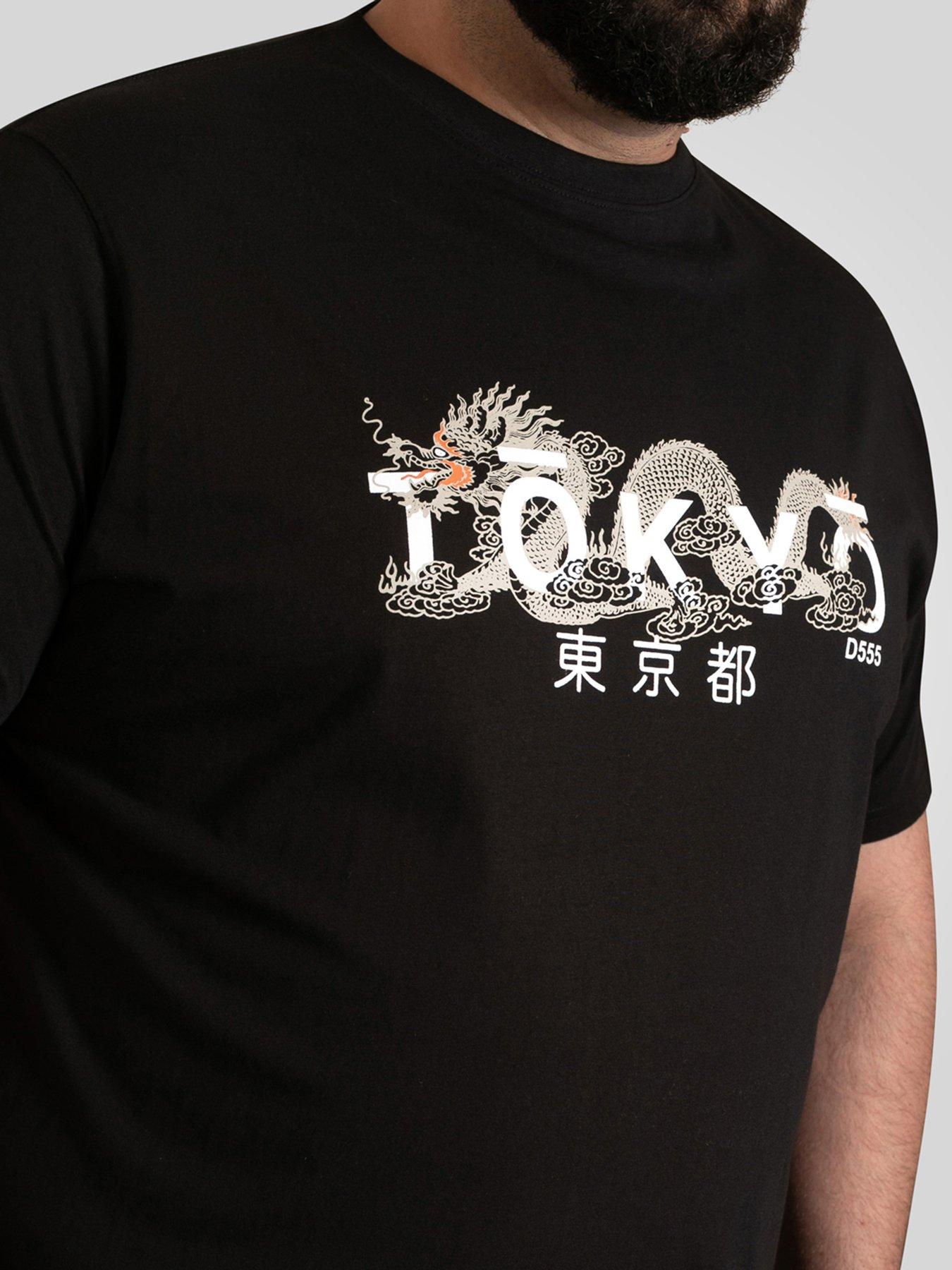  image of d555-tokyo-with-dragon-printed-crew-neck-t-shirt-black