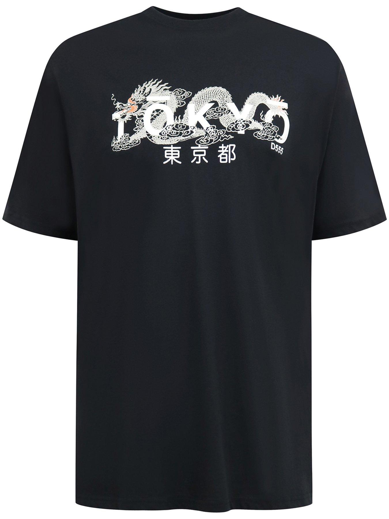  image of d555-tokyo-with-dragon-printed-crew-neck-t-shirt-black