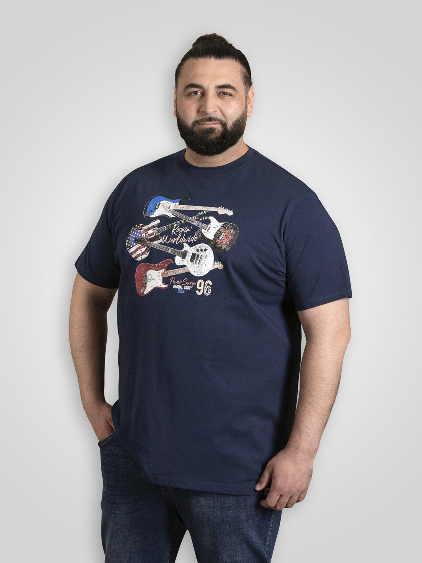  image of d555-world-tour-guitar-printed-crew-neck-t-shirt-navy