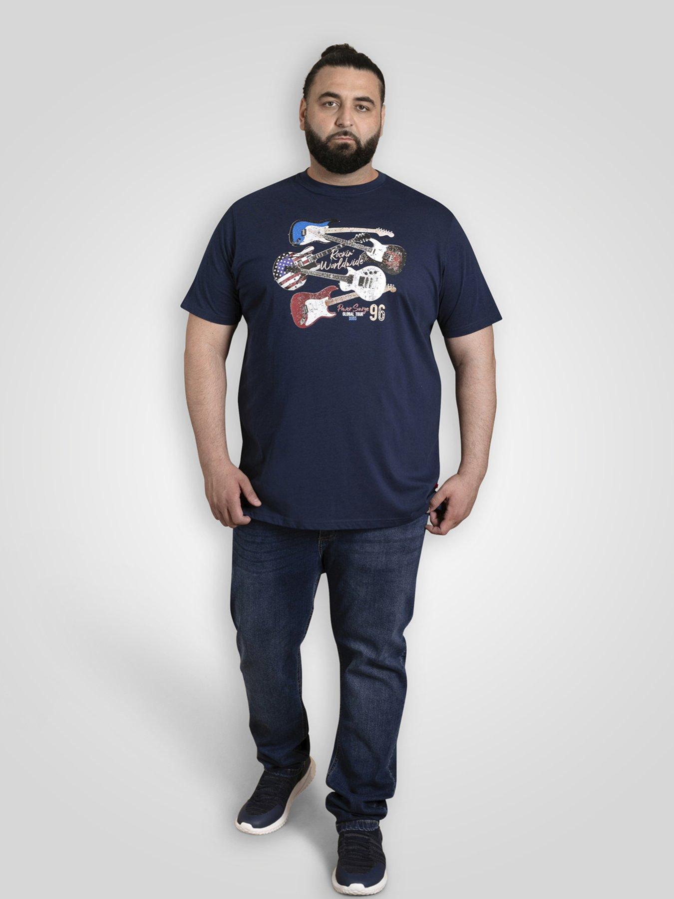  image of d555-world-tour-guitar-printed-crew-neck-t-shirt-navy