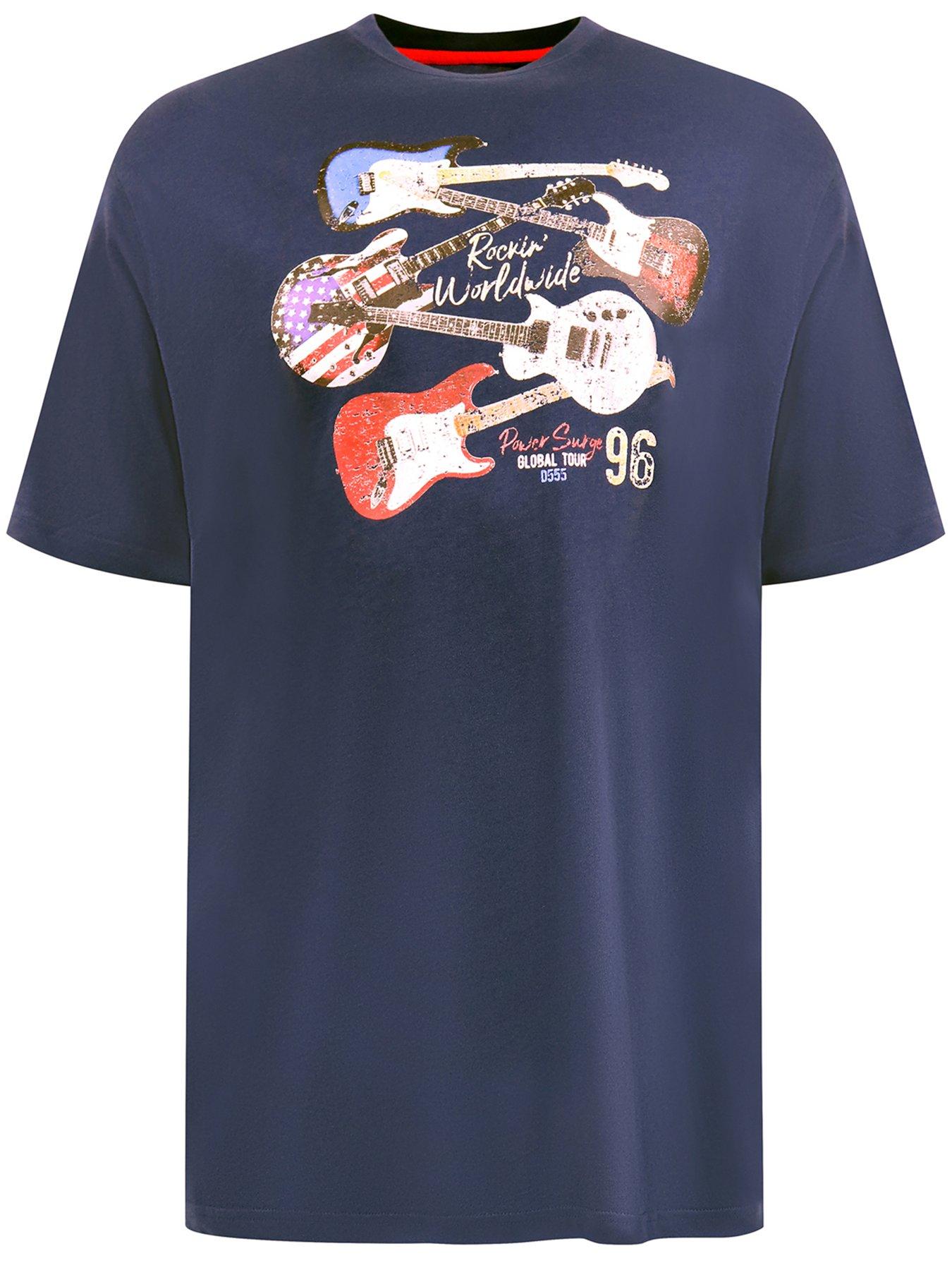  image of d555-world-tour-guitar-printed-crew-neck-t-shirt-navy