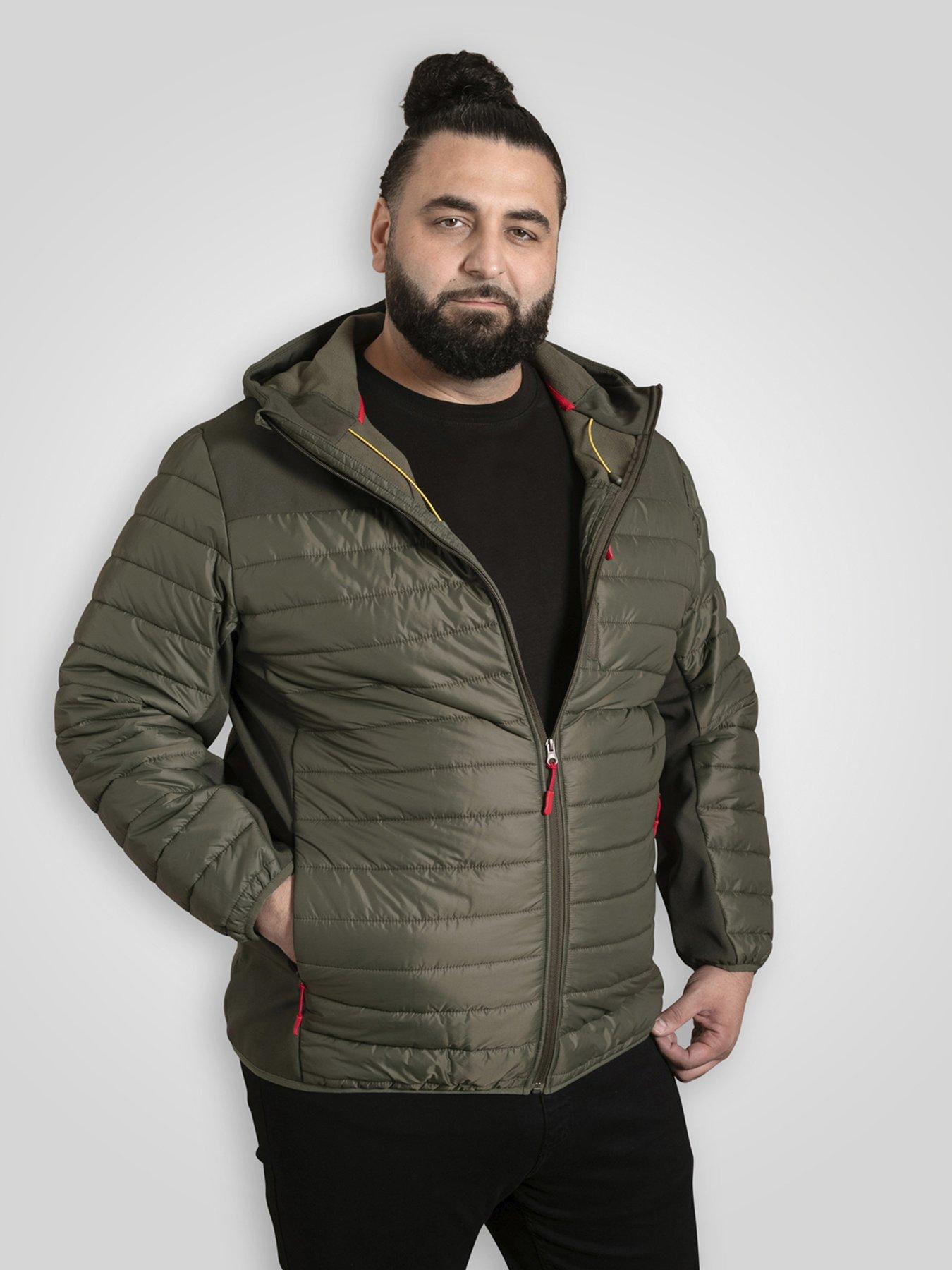 D555 Hybrid Soft Shell Quilted Hooded Jacket With Padded Panels With Zip Pockets - Green