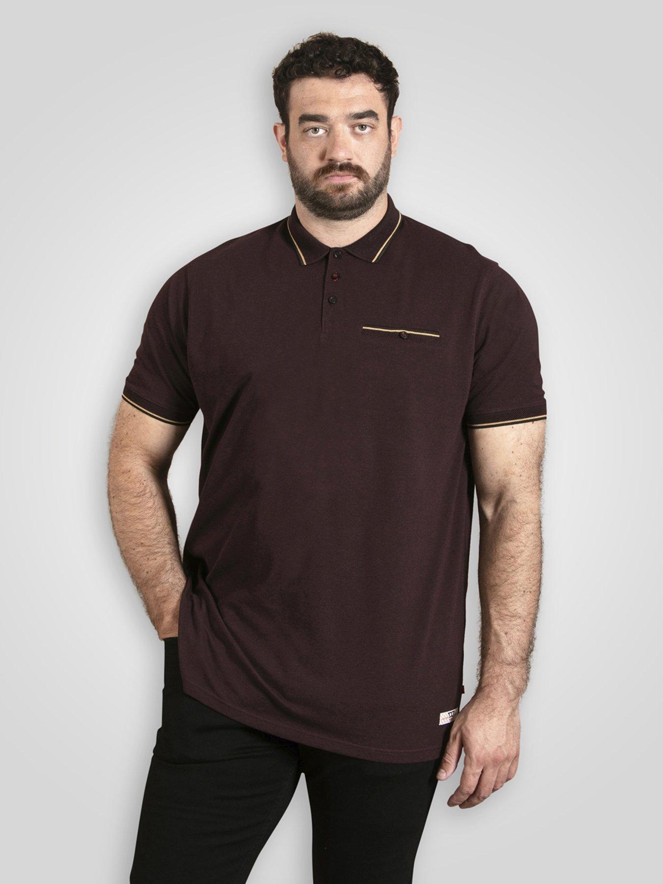 Image 1 of 6 of D555 Pique Polo Shirt With Jacquard Collar And Cuffs With Chest Pocket - Red