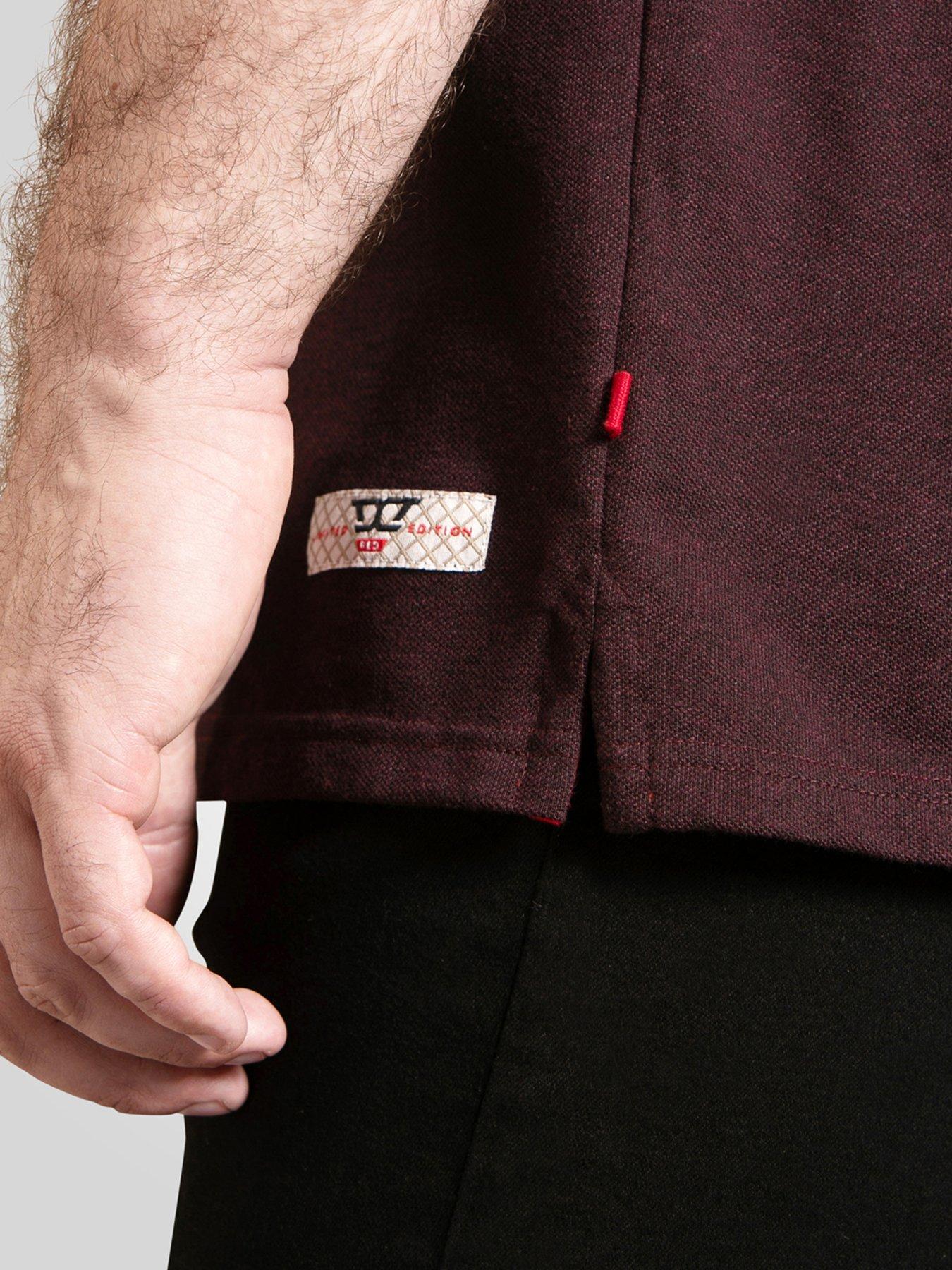 Image 4 of 6 of D555 Pique Polo Shirt With Jacquard Collar And Cuffs With Chest Pocket - Red