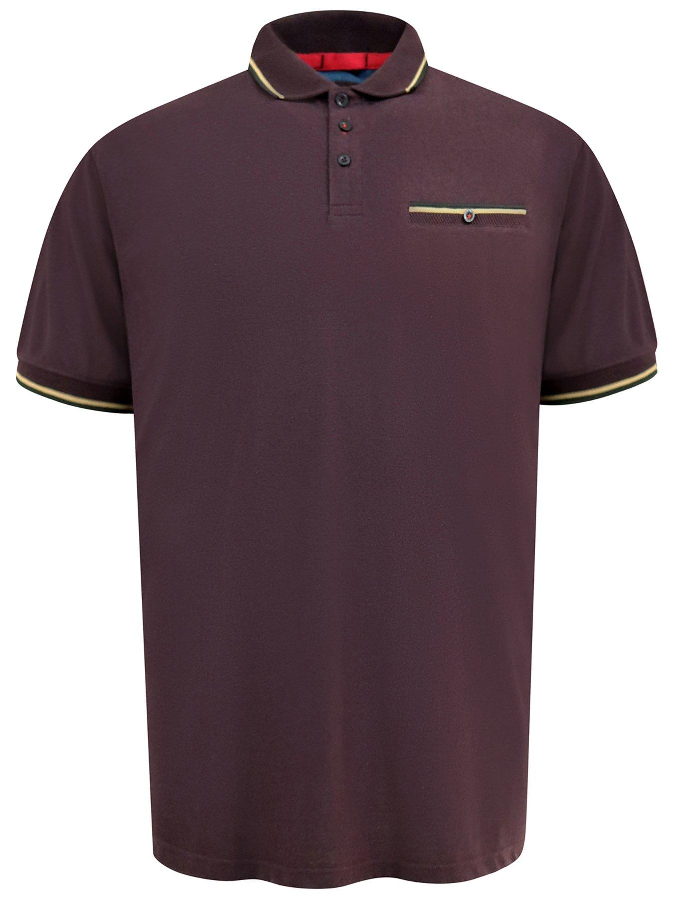 Image 6 of 6 of D555 Pique Polo Shirt With Jacquard Collar And Cuffs With Chest Pocket - Red