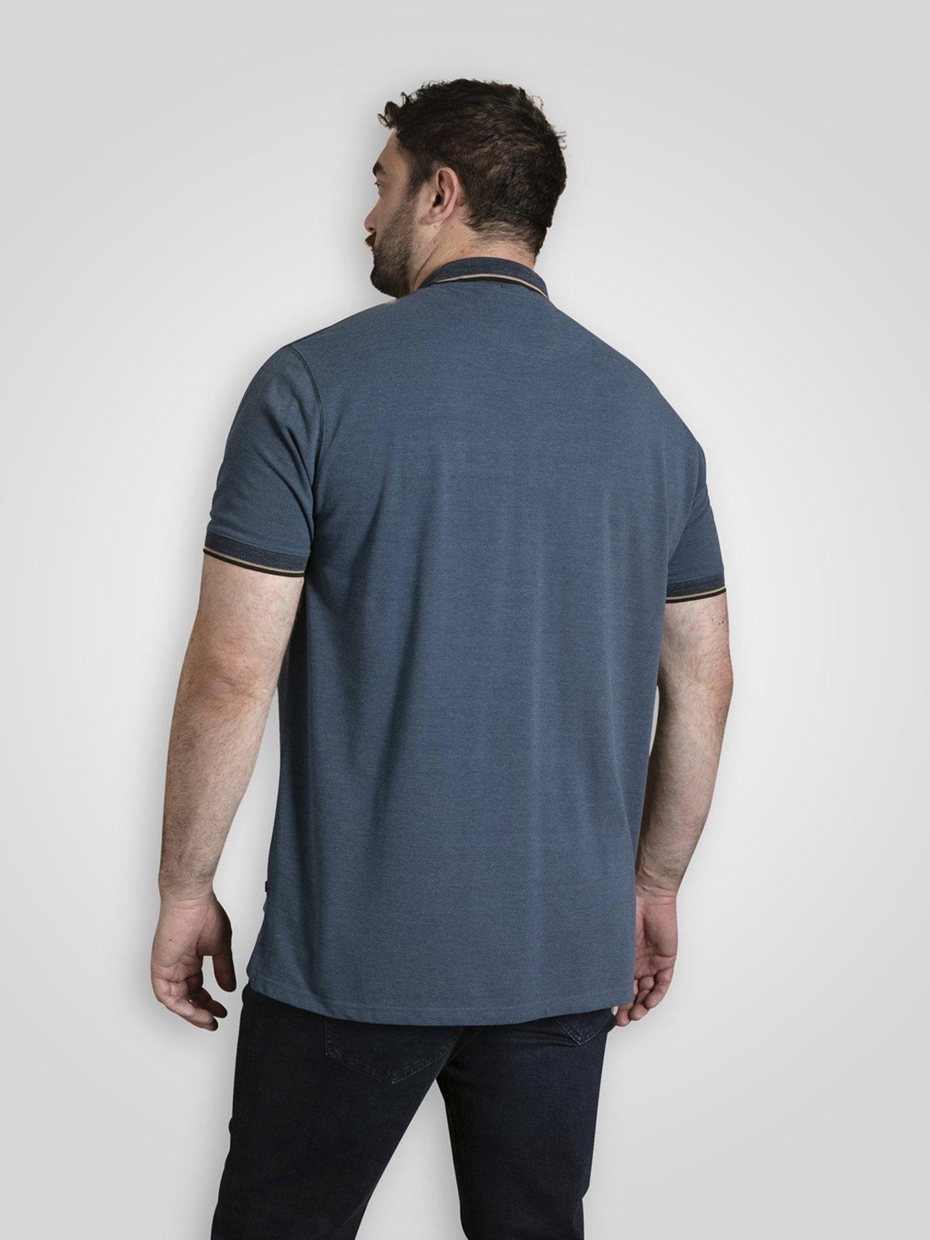 Image 2 of 6 of D555 Pique Polo Shirt With Jacquard Collar And Cuffs With Chest Pocket - Blue