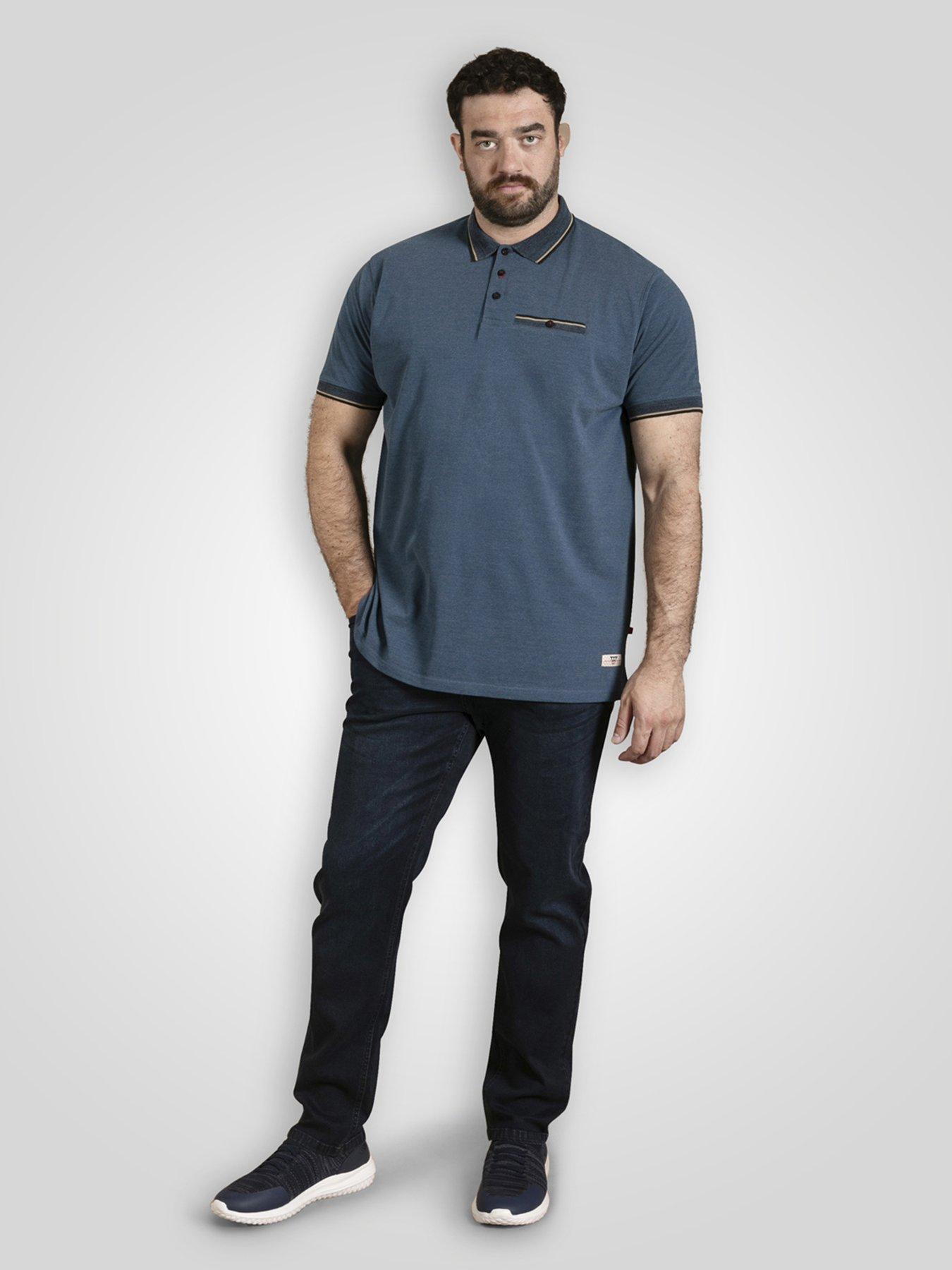 Image 3 of 6 of D555 Pique Polo Shirt With Jacquard Collar And Cuffs With Chest Pocket - Blue