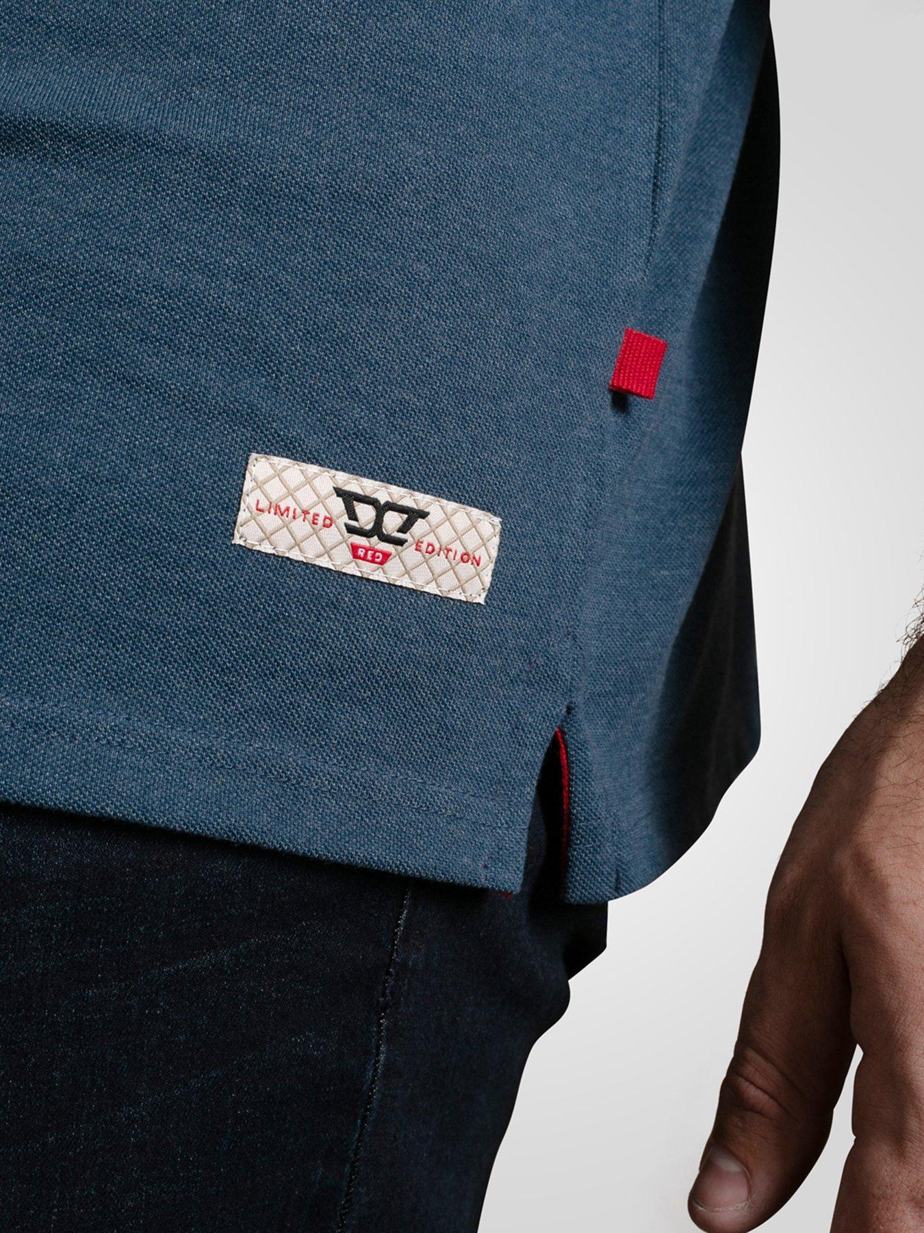 Image 4 of 6 of D555 Pique Polo Shirt With Jacquard Collar And Cuffs With Chest Pocket - Blue