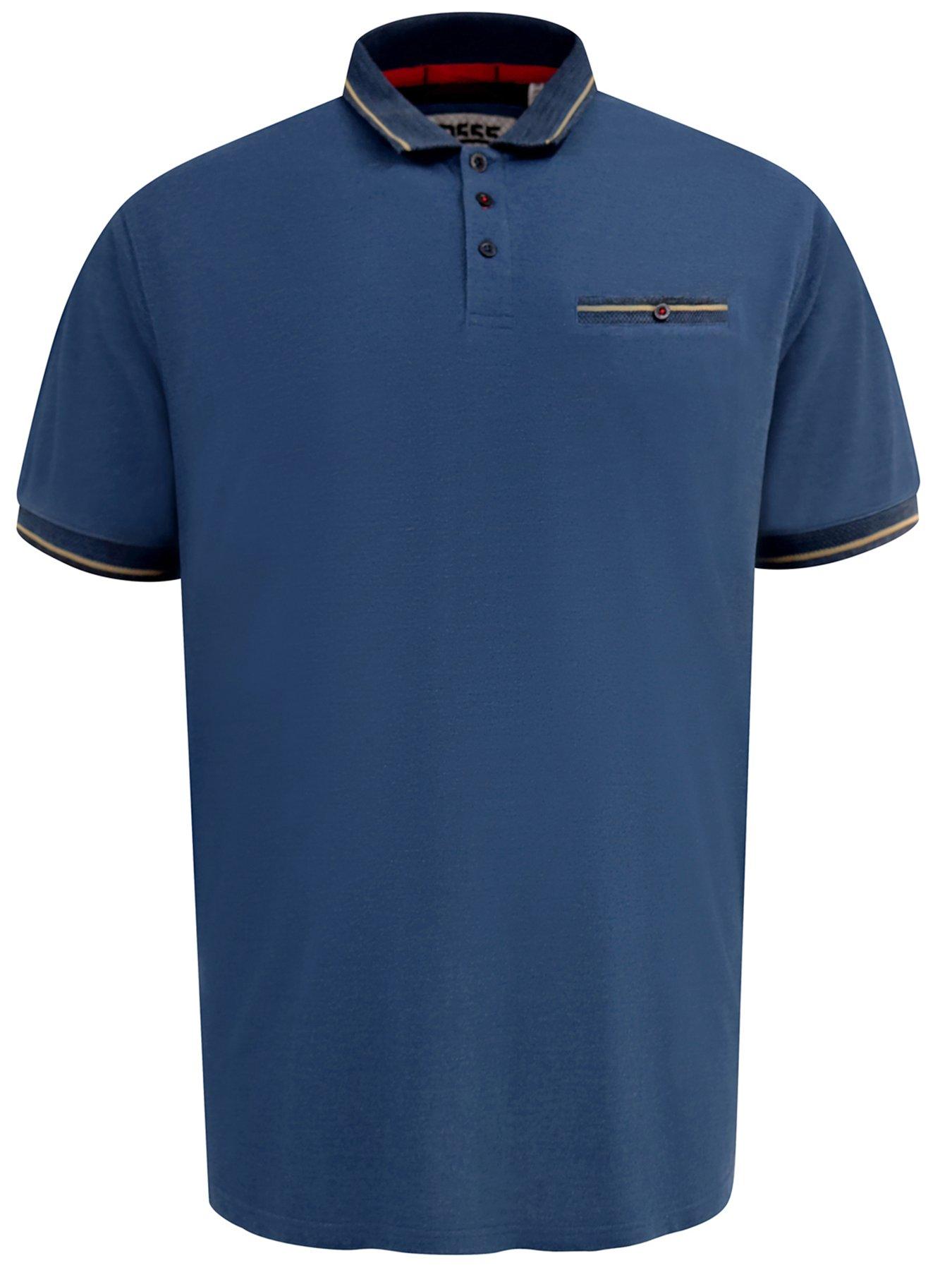 Image 6 of 6 of D555 Pique Polo Shirt With Jacquard Collar And Cuffs With Chest Pocket - Blue