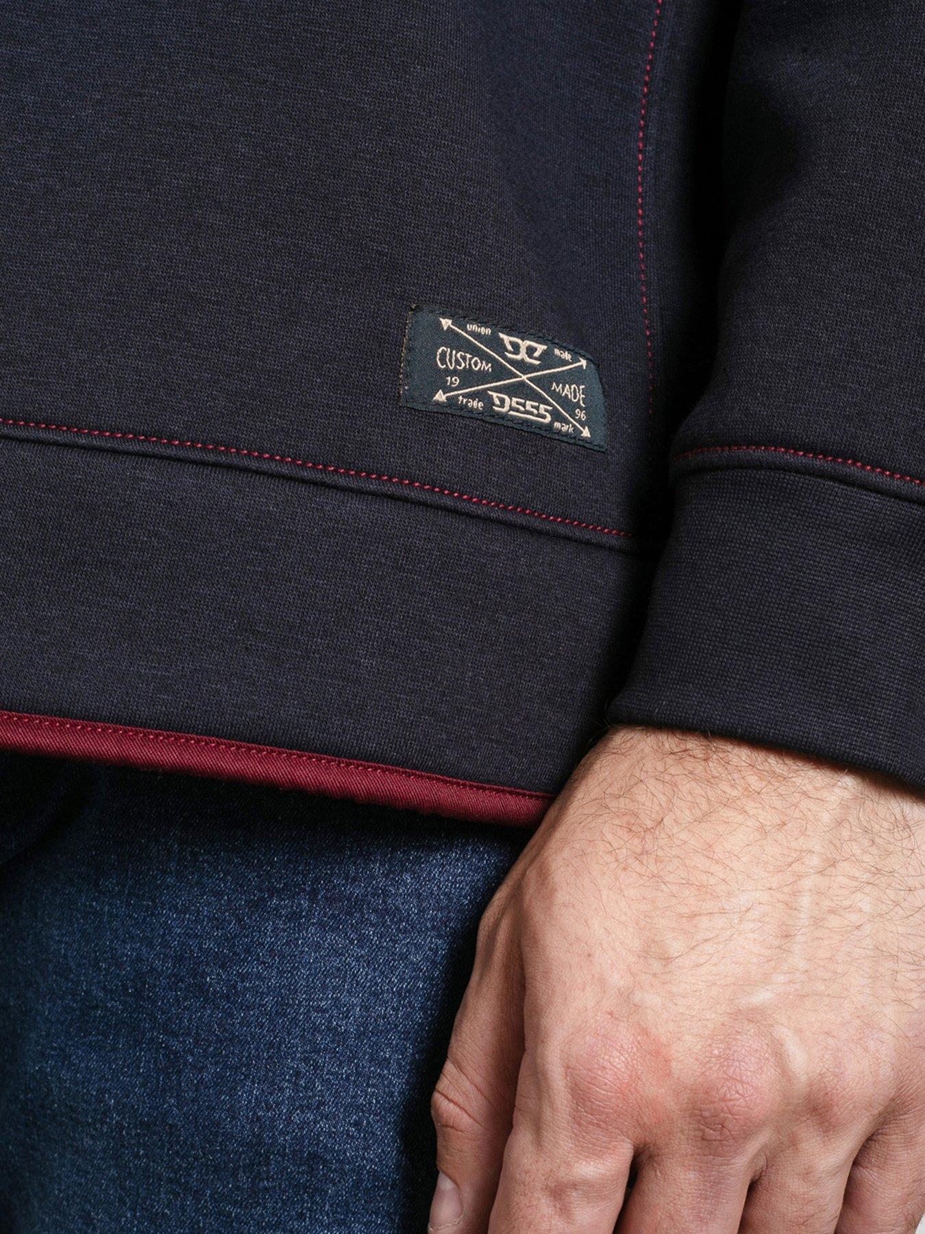 Image 4 of 7 of D555 Quarter Zip Fleece Sweatshirt With Chest Embroidery - Navy