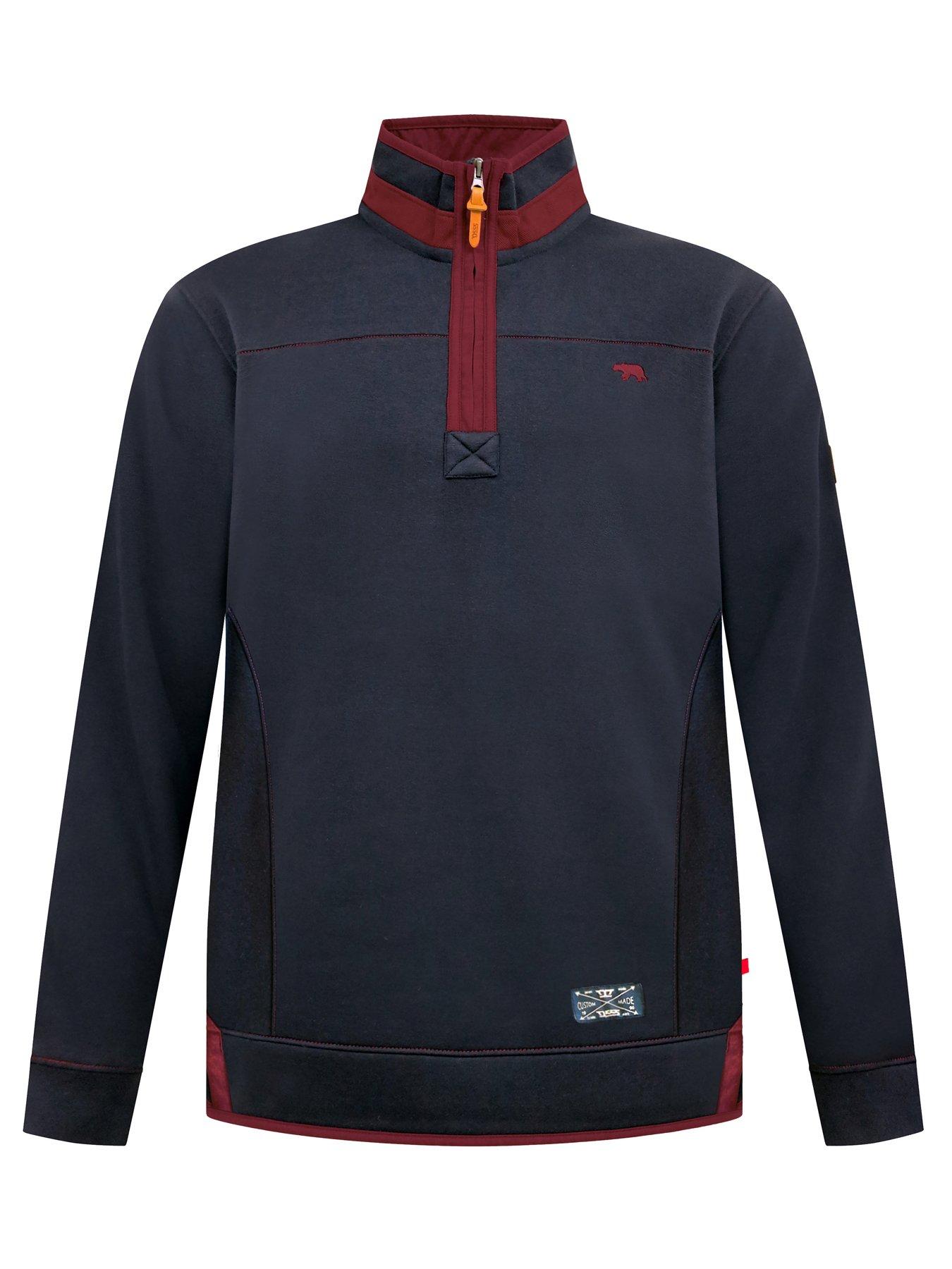 Image 7 of 7 of D555 Quarter Zip Fleece Sweatshirt With Chest Embroidery - Navy