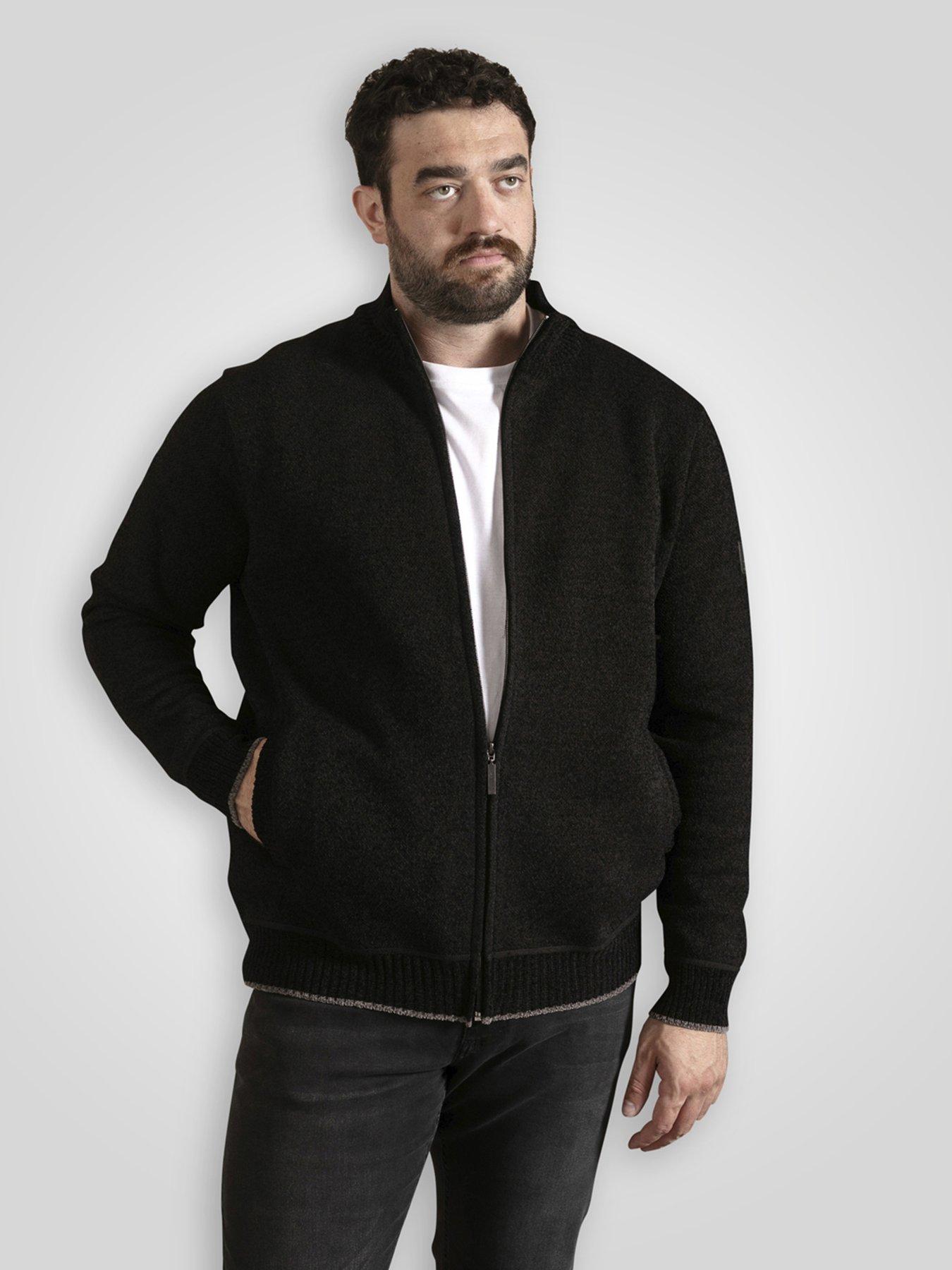 d555-knitted-jumper-chenille-zip-through-with-bonded-check-lining-black