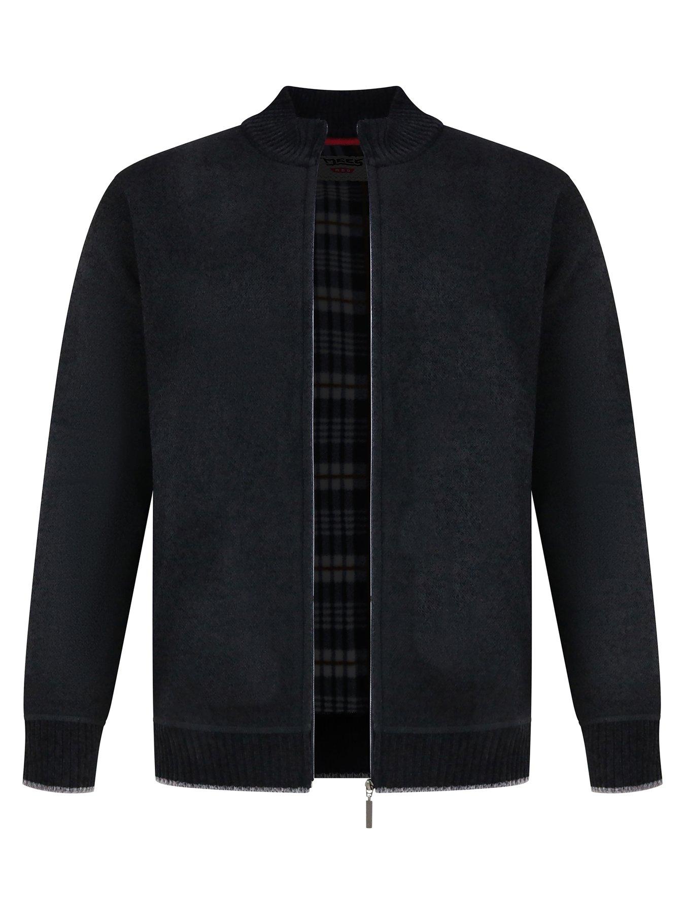 Image 5 of 5 of D555 Knitted Jumper Chenille Zip Through With Bonded Check Lining - Black