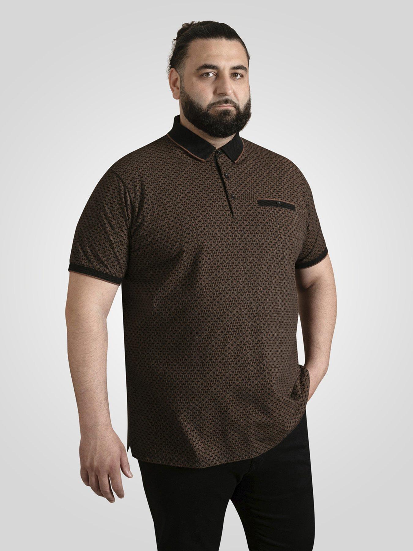 Image 1 of 6 of D555 Polo Shirt With Jacquard Collar Pocket And Cuffs With Gold Tipping - Black