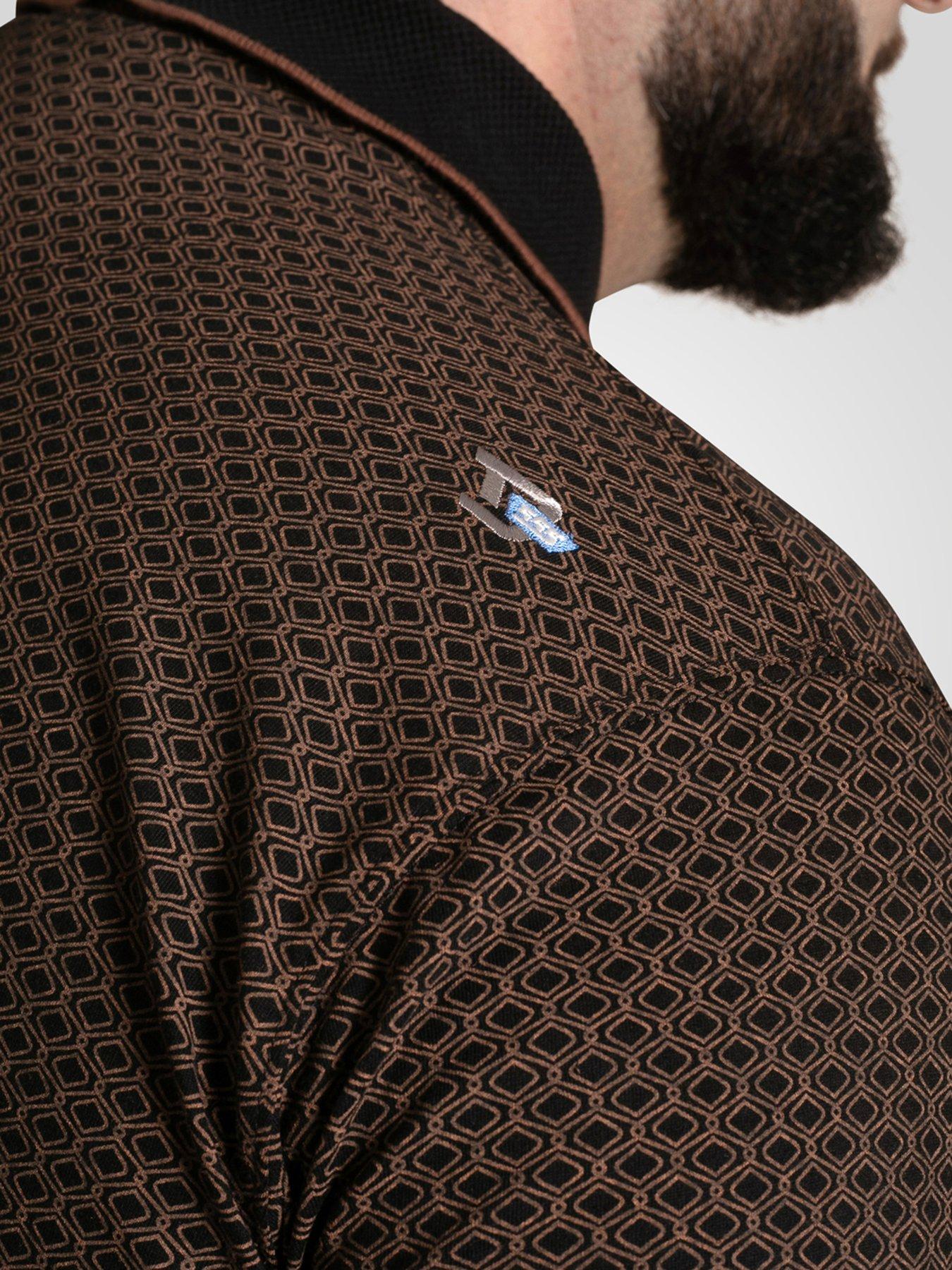 Image 4 of 6 of D555 Polo Shirt With Jacquard Collar Pocket And Cuffs With Gold Tipping - Black