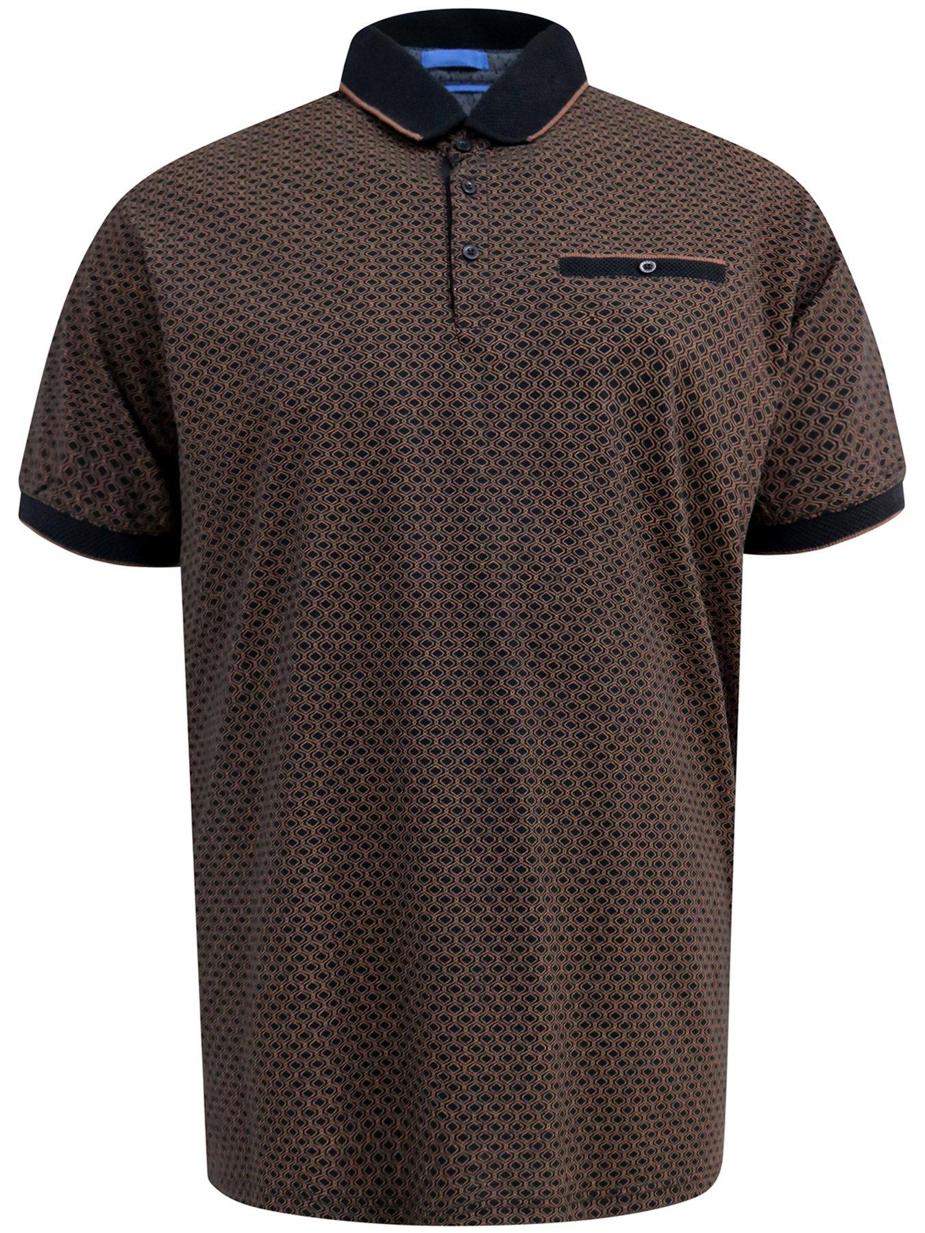 Image 6 of 6 of D555 Polo Shirt With Jacquard Collar Pocket And Cuffs With Gold Tipping - Black