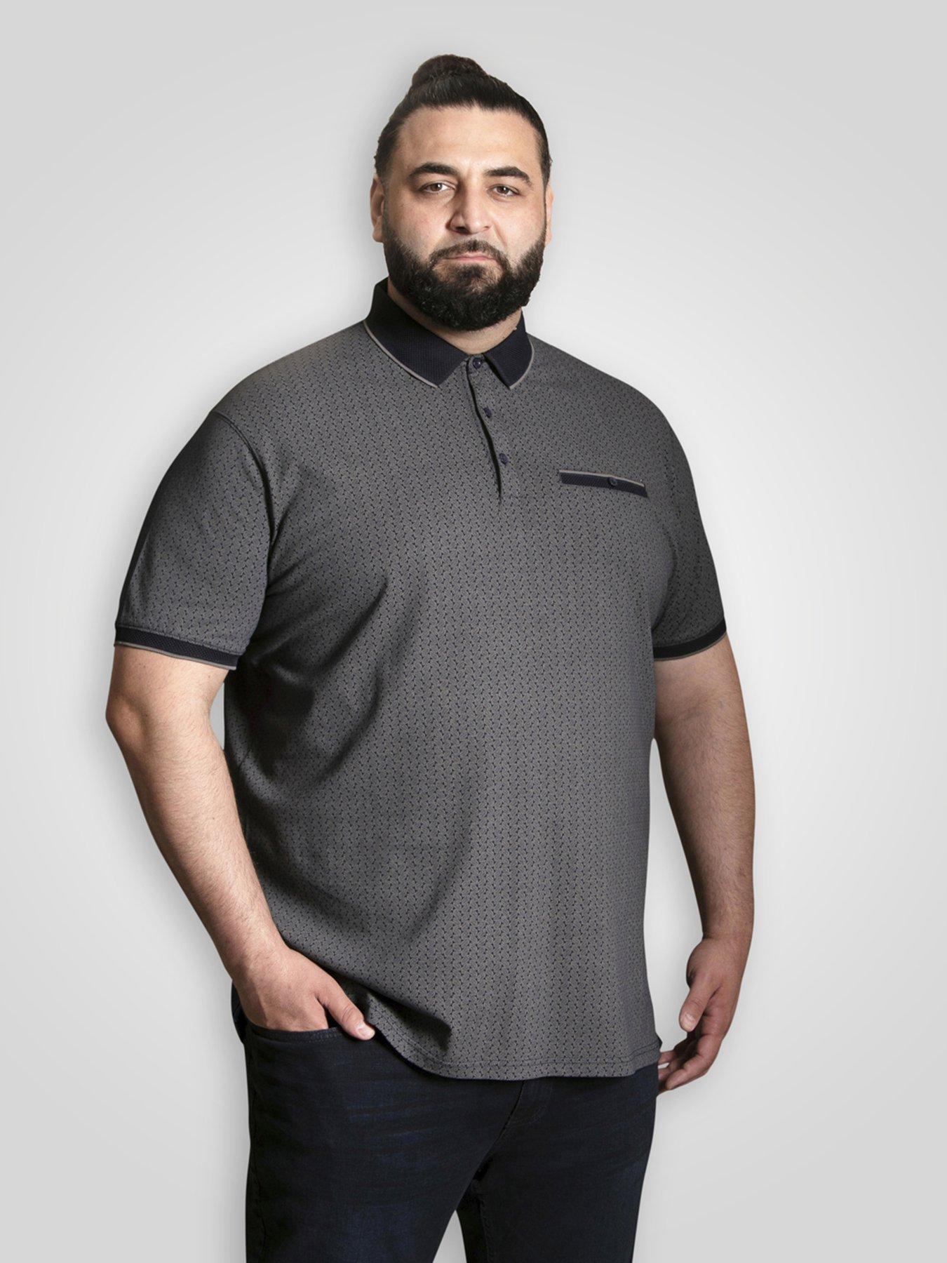 Image 1 of 5 of D555 Polo Shirt With Jacquard Collar Pocket And Cuffs With Grey Tipping - Navy