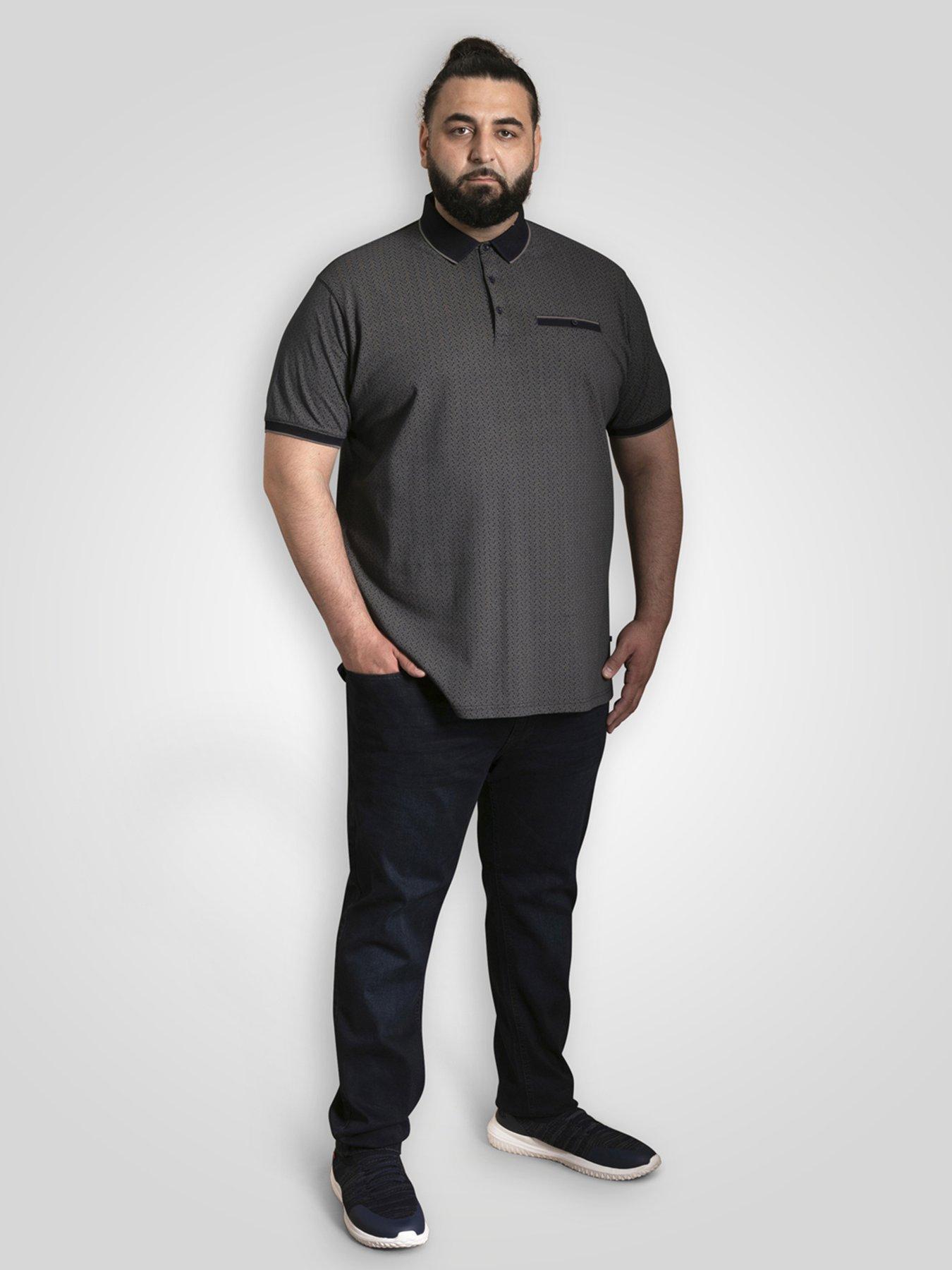 Image 3 of 5 of D555 Polo Shirt With Jacquard Collar Pocket And Cuffs With Grey Tipping - Navy