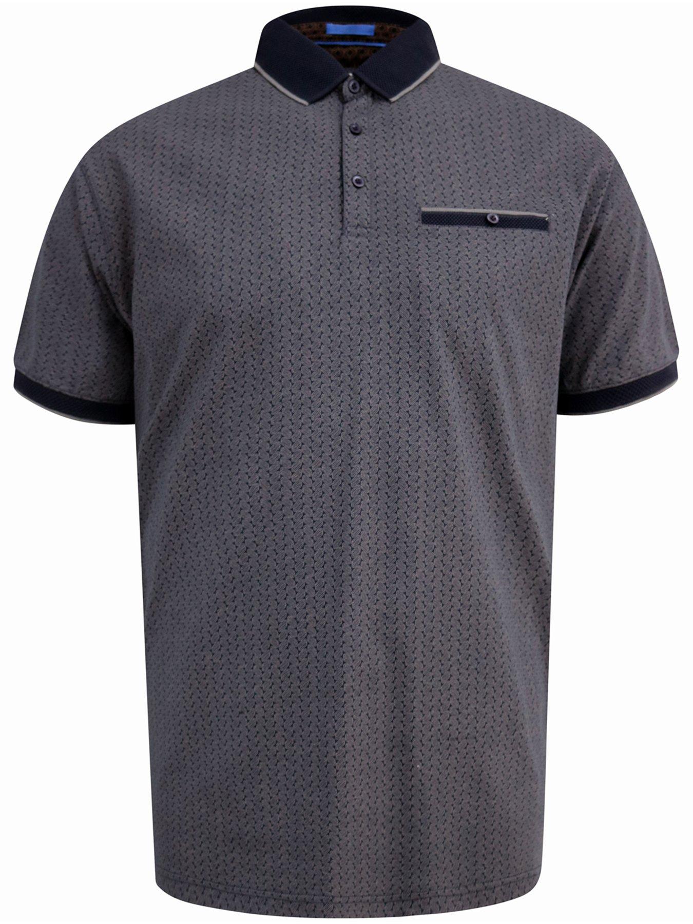 Image 5 of 5 of D555 Polo Shirt With Jacquard Collar Pocket And Cuffs With Grey Tipping - Navy