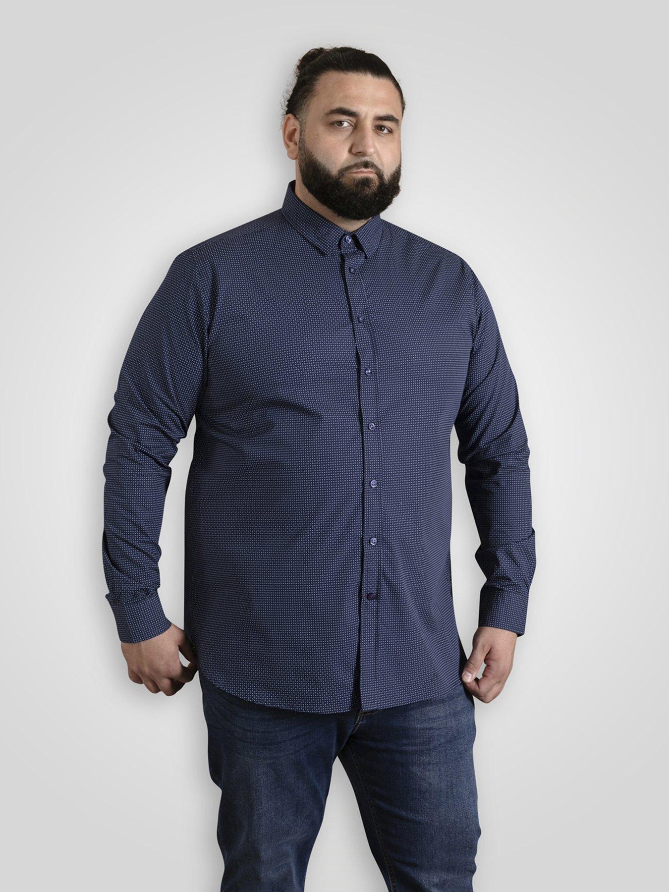  image of d555-micro-blue-shirt-with-concealed-button-down-collar-navy