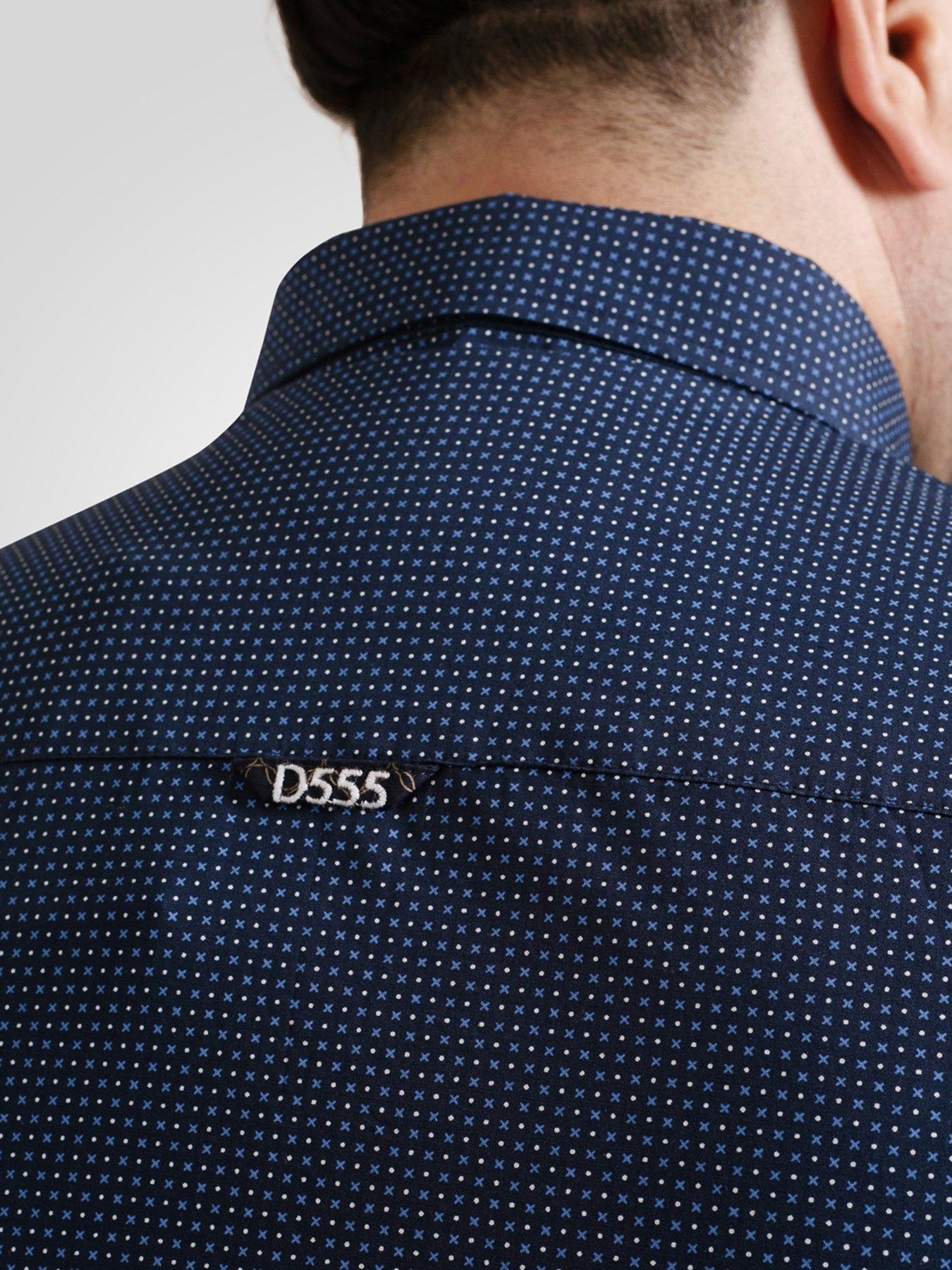  image of d555-micro-blue-shirt-with-concealed-button-down-collar-navy