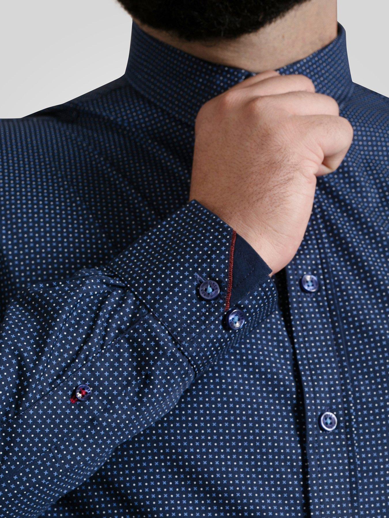  image of d555-micro-blue-shirt-with-concealed-button-down-collar-navy