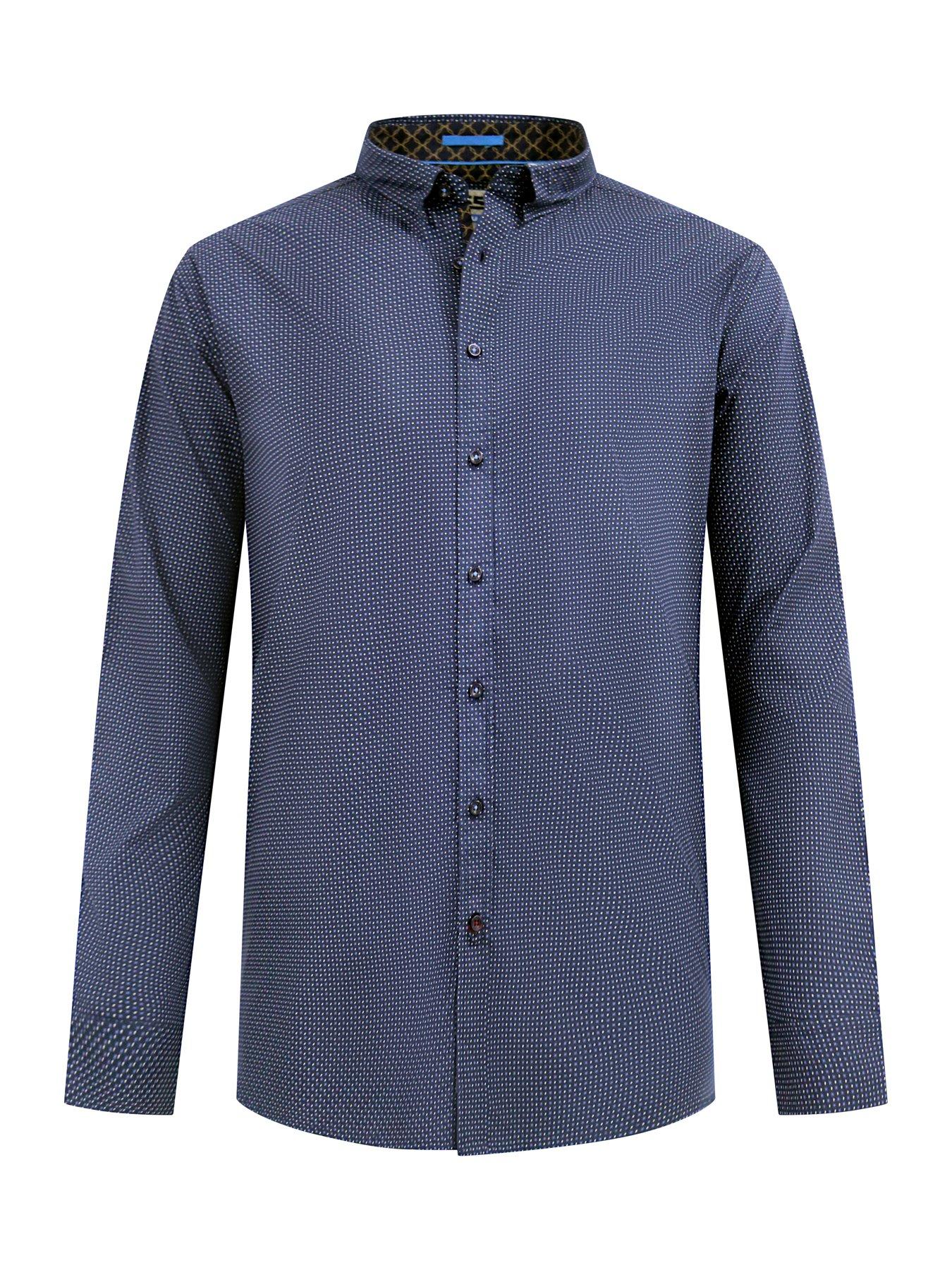  image of d555-micro-blue-shirt-with-concealed-button-down-collar-navy