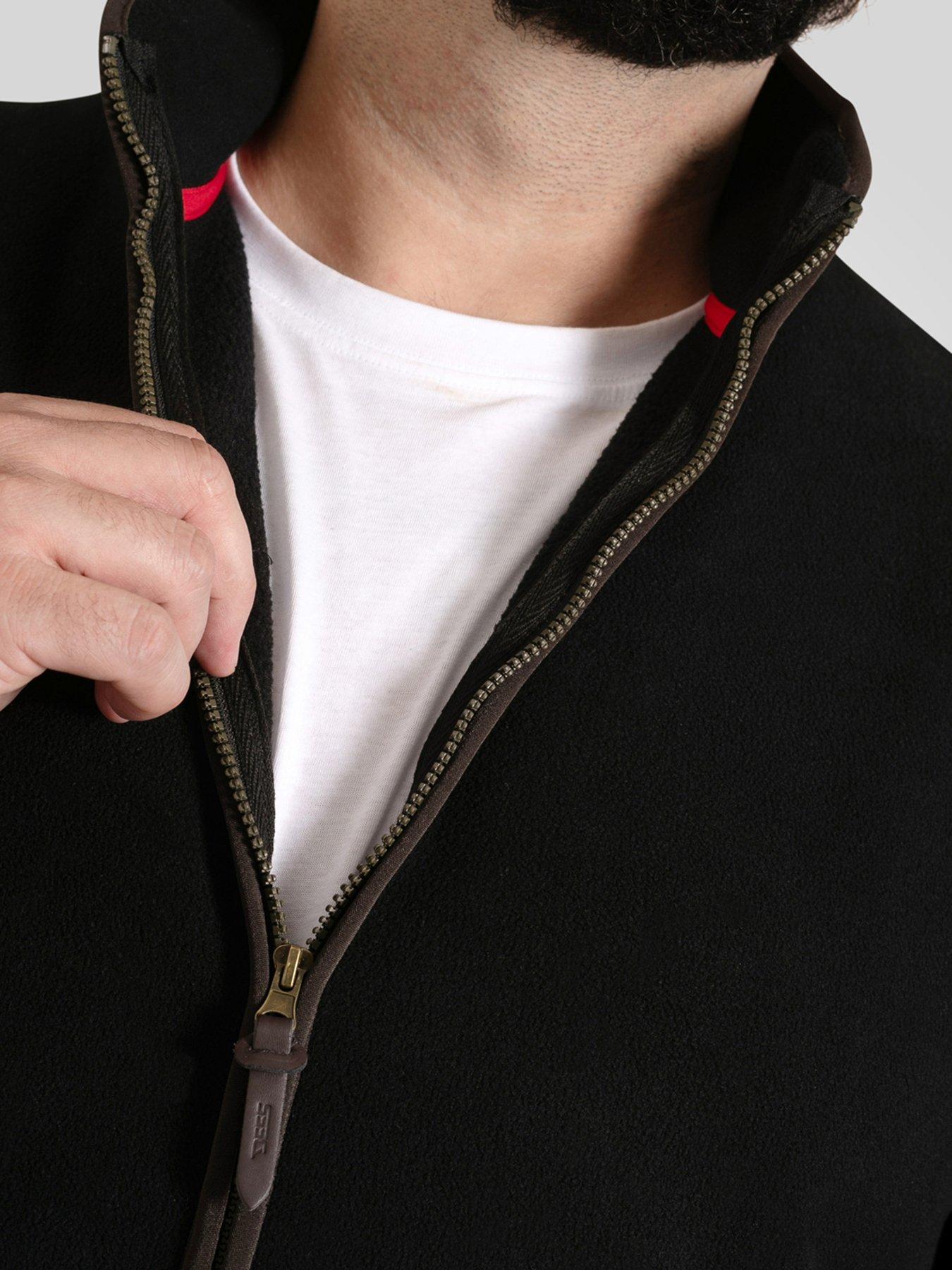 Image 5 of 6 of D555 Zip Through Bonded Micro Fleece Jacket With Sherpa Lining - Black