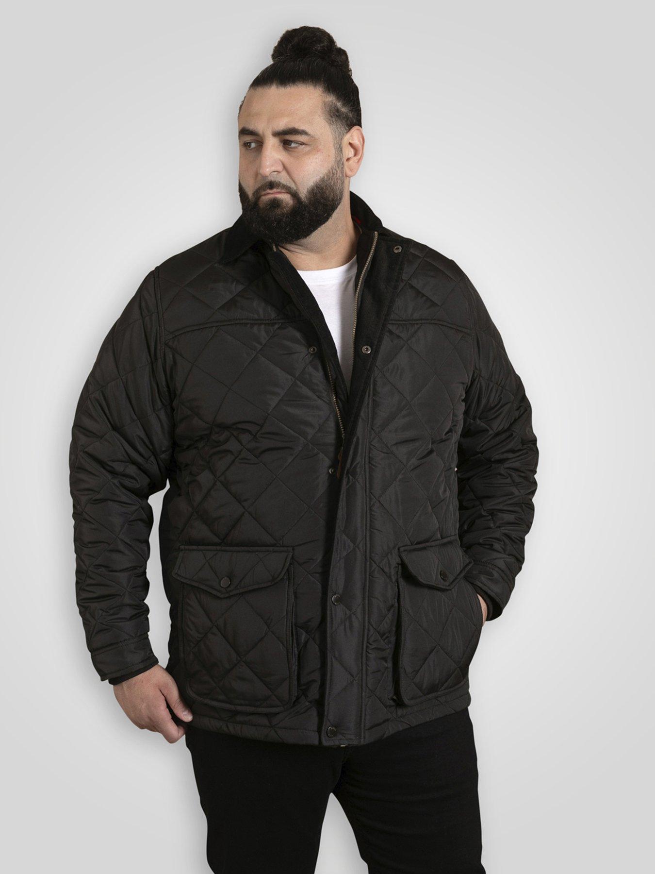 D555 Quilted Jacket With Corduroy Collar - Black