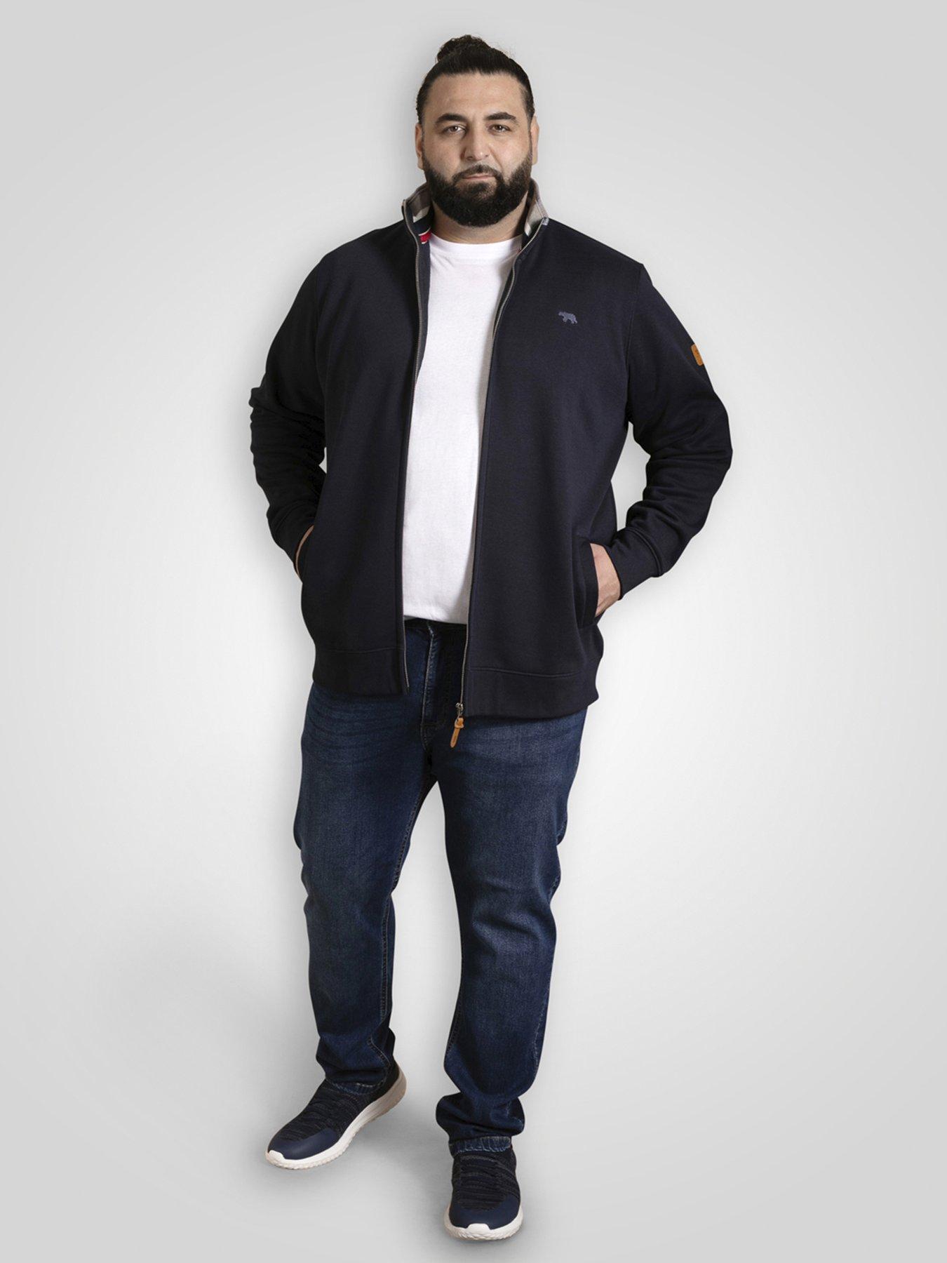  image of d555-zip-through-sweatshirt-in-fleece-with-chest-embroidery-navy