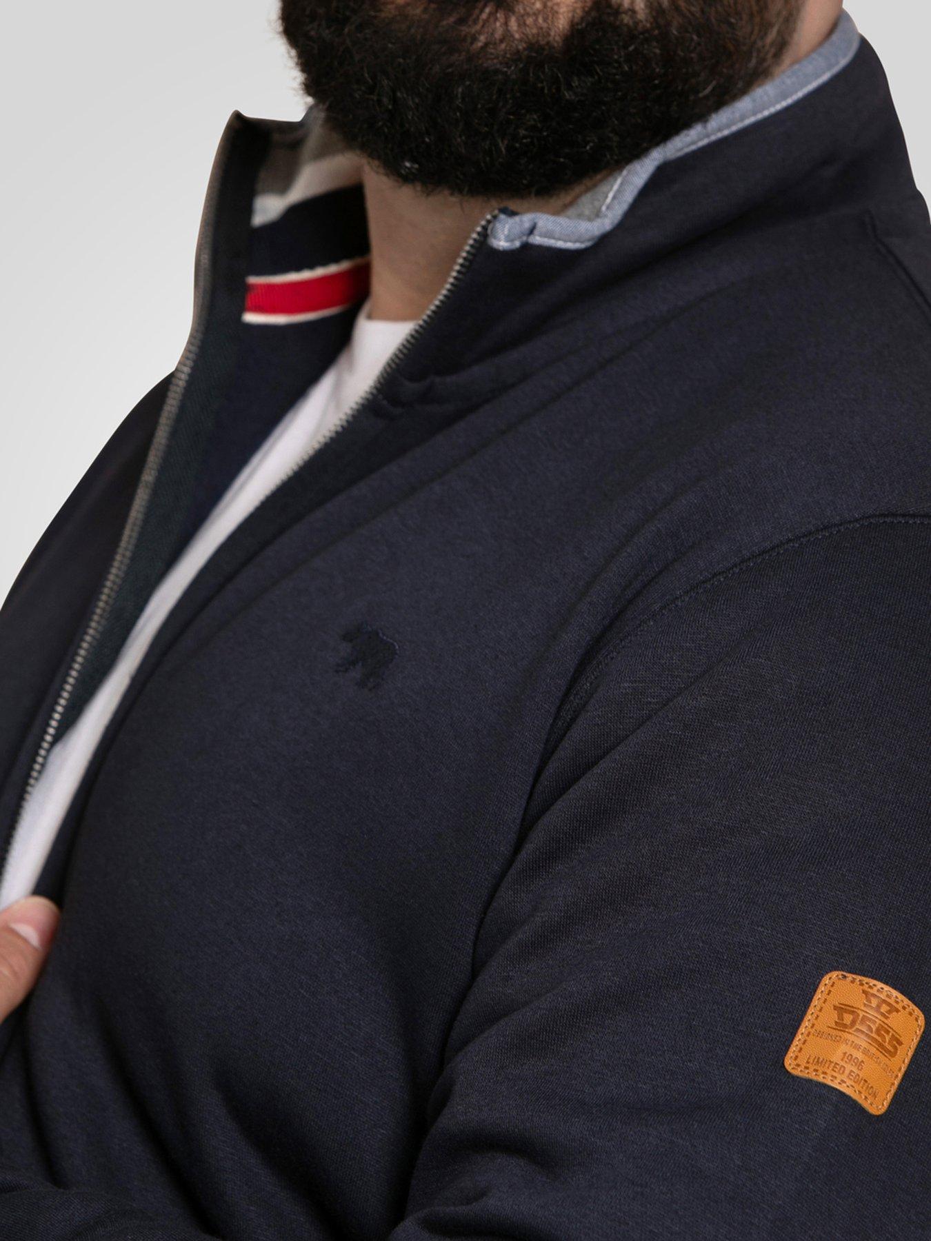  image of d555-zip-through-sweatshirt-in-fleece-with-chest-embroidery-navy