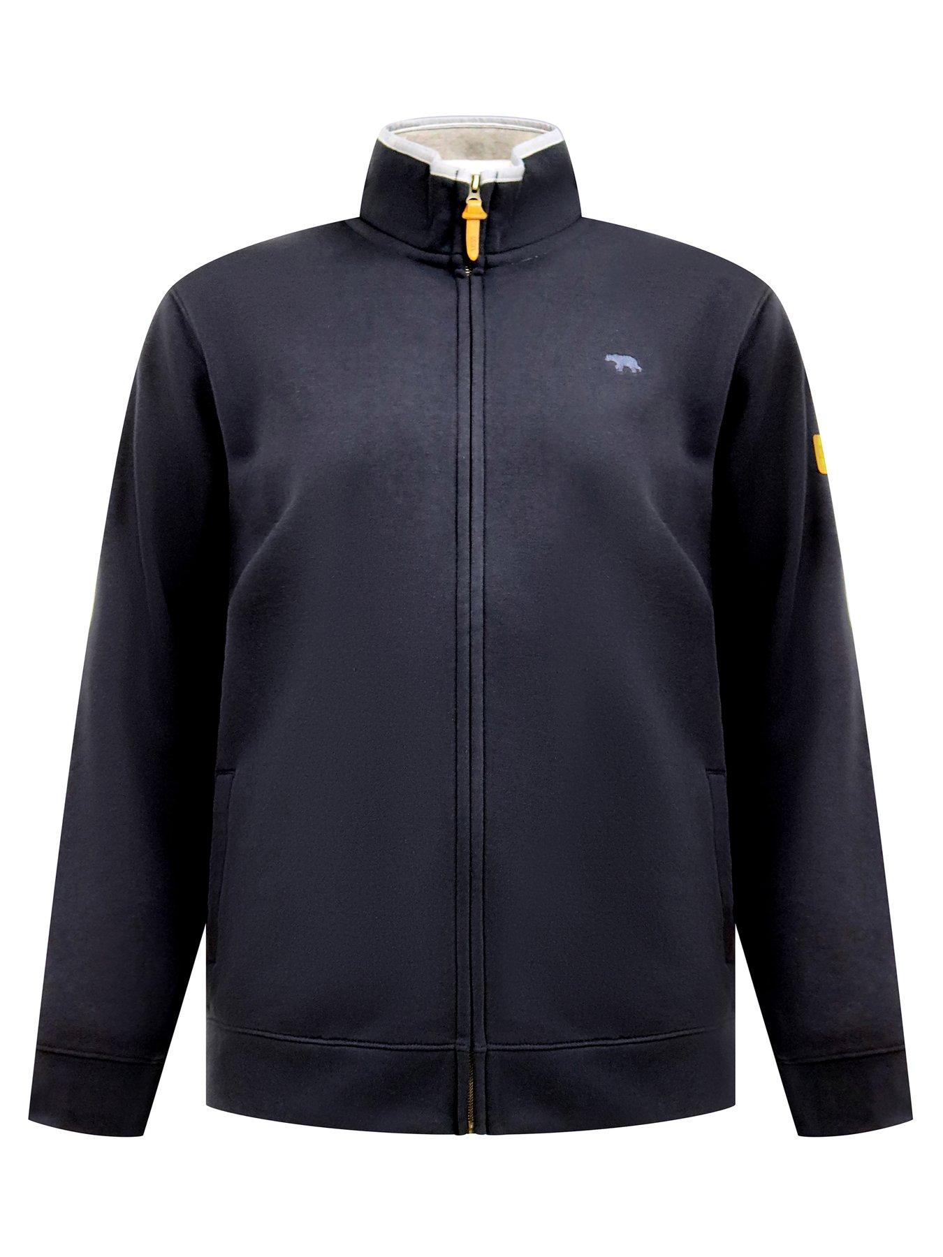  image of d555-zip-through-sweatshirt-in-fleece-with-chest-embroidery-navy