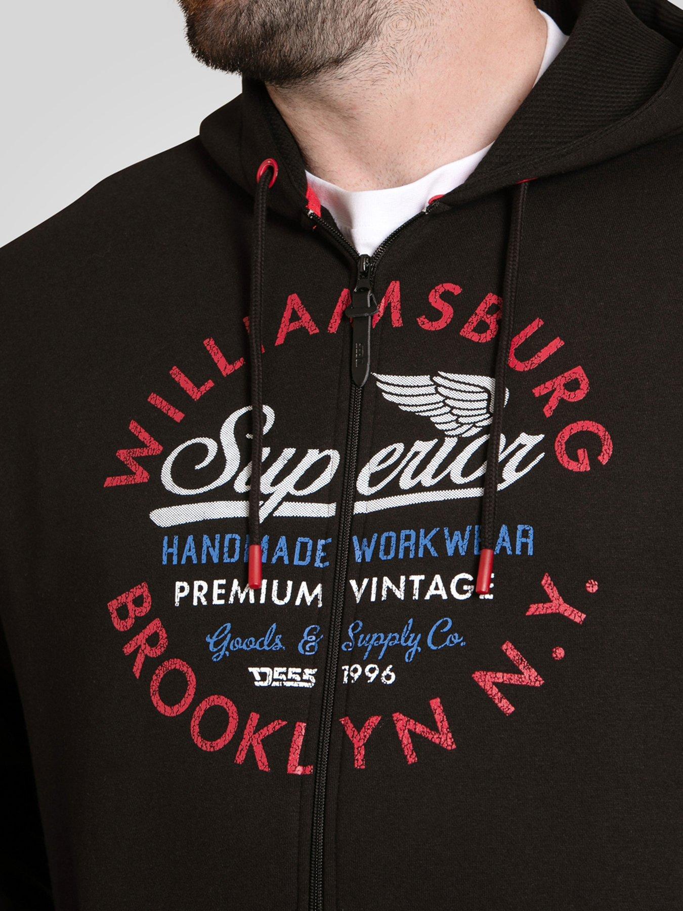  image of d555-full-zip-hoodie-with-williamsburg-brooklyn-chest-print-black