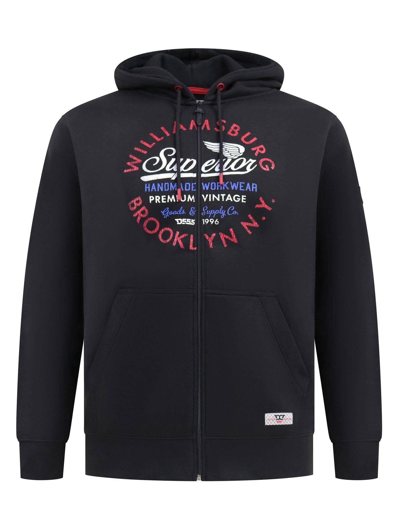  image of d555-full-zip-hoodie-with-williamsburg-brooklyn-chest-print-black