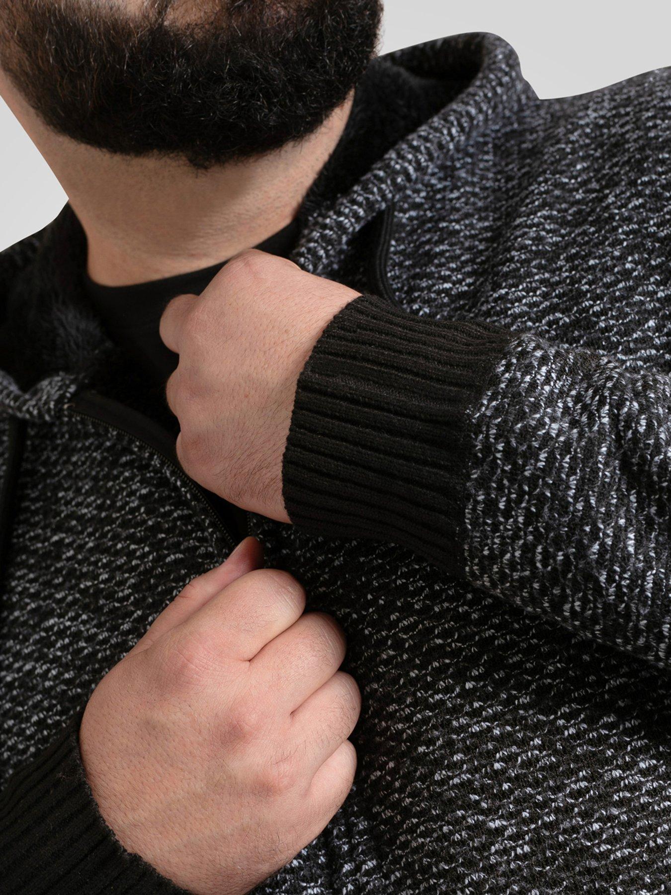 Image 5 of 7 of D555 Knitted Hoodie With Bonded Sherpa Lining - Black