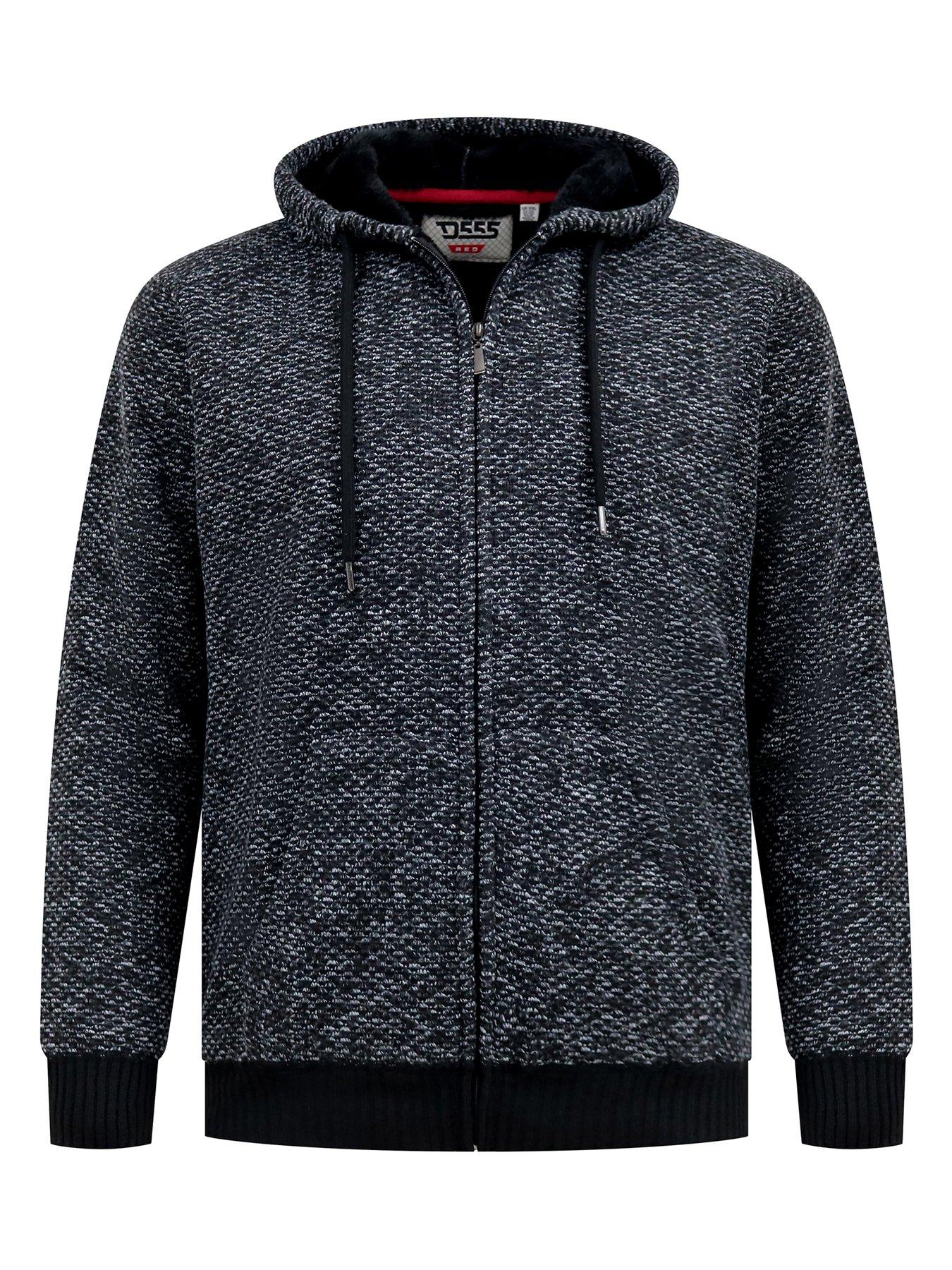 Image 7 of 7 of D555 Knitted Hoodie With Bonded Sherpa Lining - Black