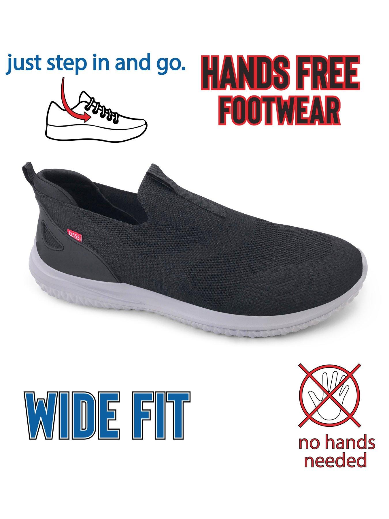  image of d555-kingsize-hands-free-casual-slip-on-shoes-with-knitted-top-black