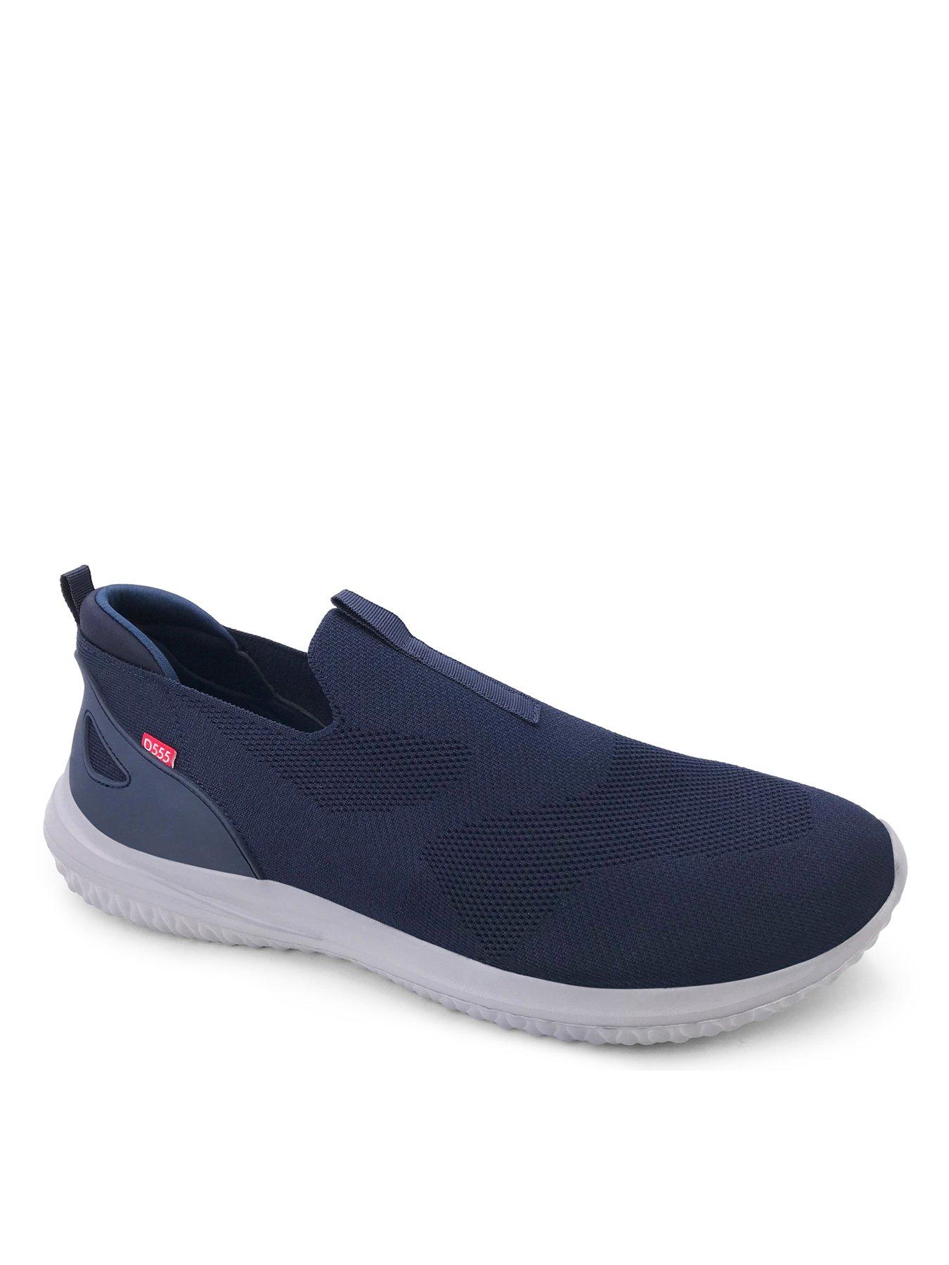  image of d555-kingsize-hands-free-casual-slip-on-shoes-with-knitted-top-navy